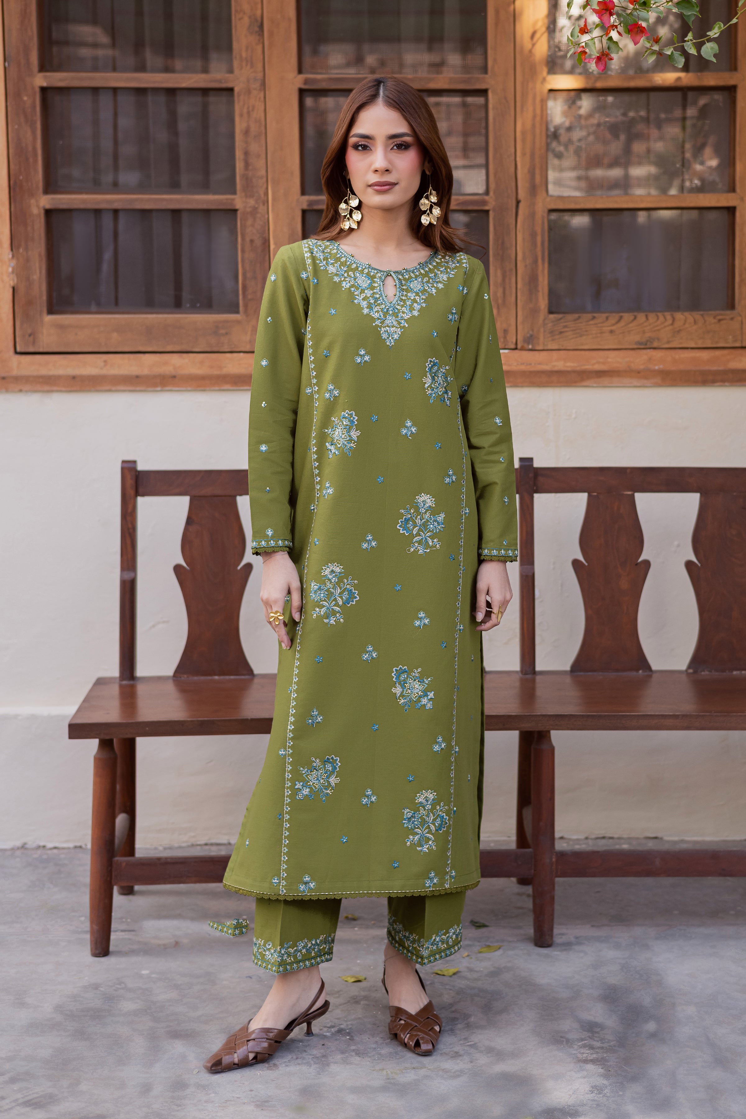 Green Rosa 2Pc - Embroidered Khaddar Dress BATIK WINTER PRET 2025 BATIK XS / Fern / Khaddar-S / Fern / Khaddar-M / Fern / Khaddar-L / Fern / Khaddar-XL / Fern / Khaddar
