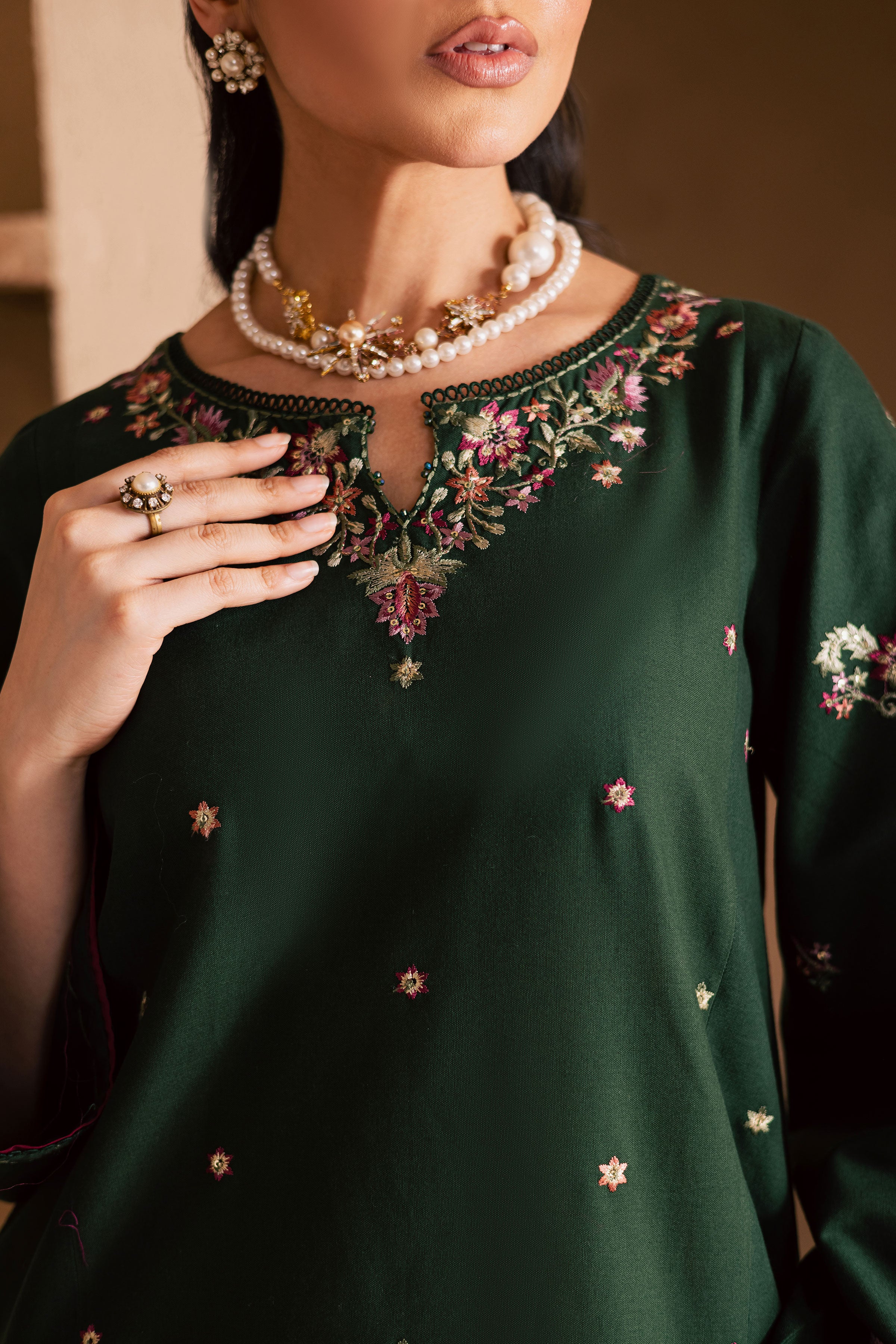 Green Shine 2Pc - Embroidered Khaddar Dress BATIK WINTER PRET 2025 BATIK XS / Bottle Green / Khaddar-S / Bottle Green / Khaddar-M / Bottle Green / Khaddar-L / Bottle Green / Khaddar-XL / Bottle Green / Khaddar