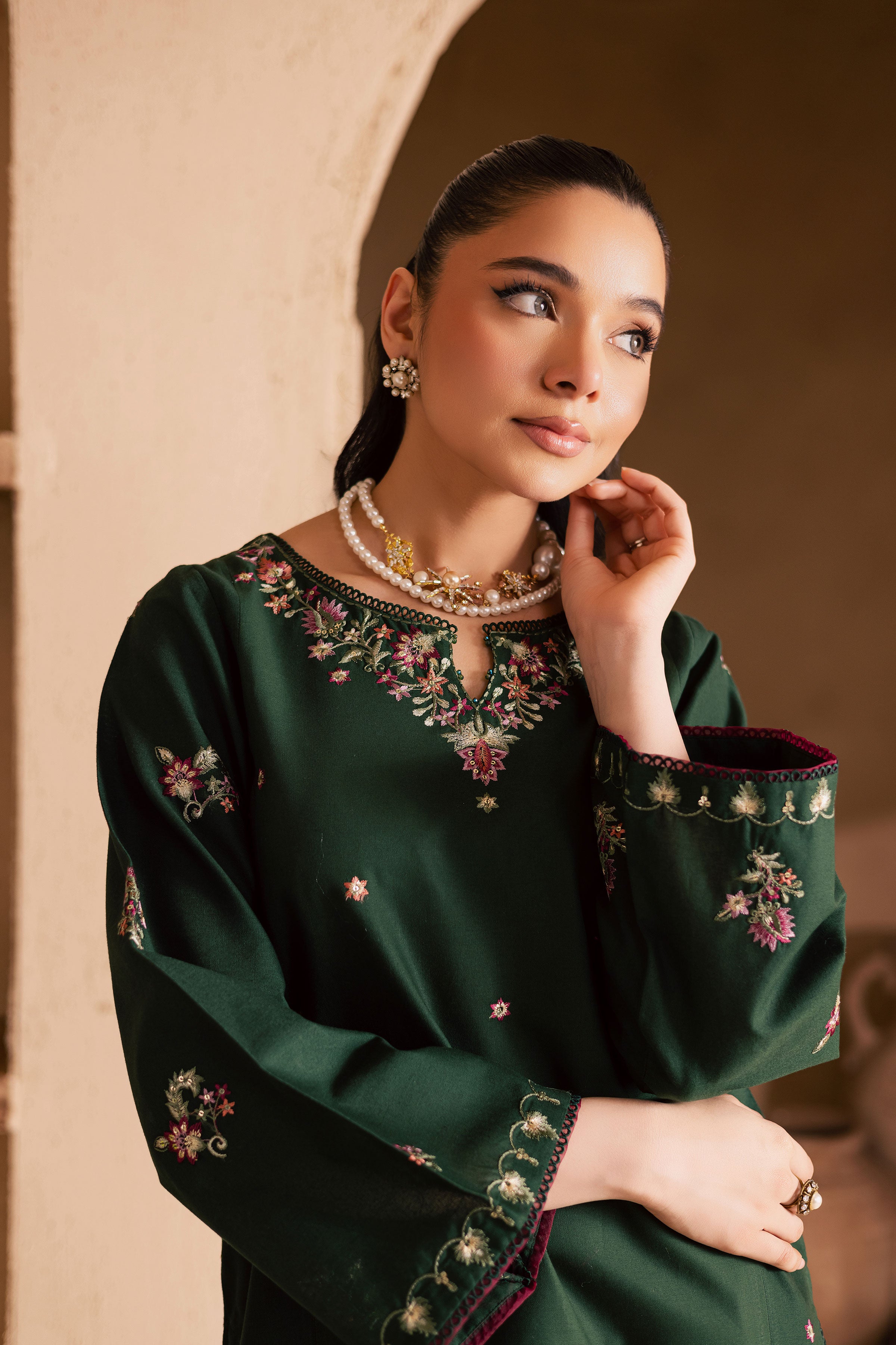 Green Shine 2Pc - Embroidered Khaddar Dress BATIK WINTER PRET 2025 BATIK XS / Bottle Green / Khaddar-S / Bottle Green / Khaddar-M / Bottle Green / Khaddar-L / Bottle Green / Khaddar-XL / Bottle Green / Khaddar