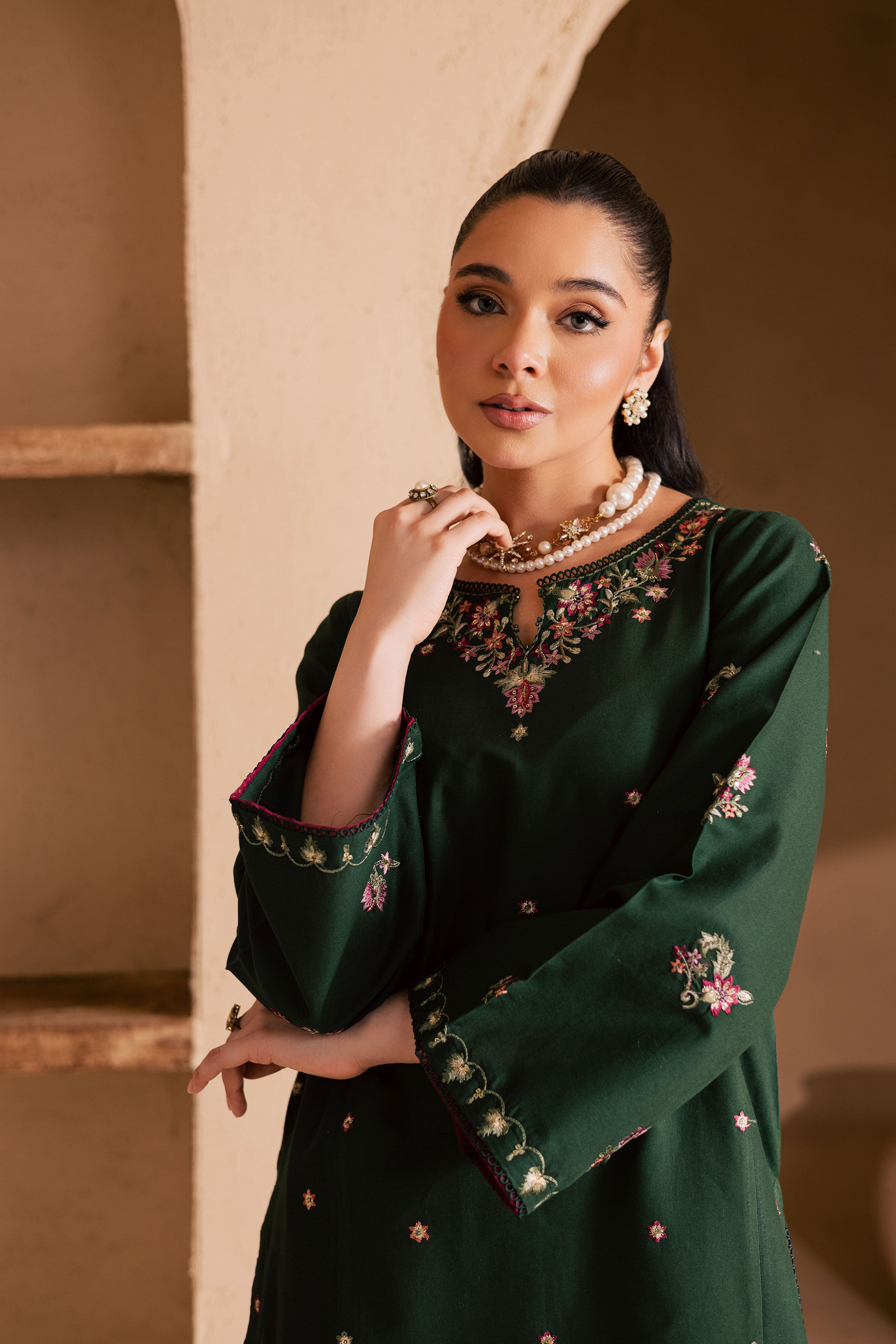 Green Shine 2Pc - Embroidered Khaddar Dress BATIK WINTER PRET 2025 BATIK XS / Bottle Green / Khaddar-S / Bottle Green / Khaddar-M / Bottle Green / Khaddar-L / Bottle Green / Khaddar-XL / Bottle Green / Khaddar