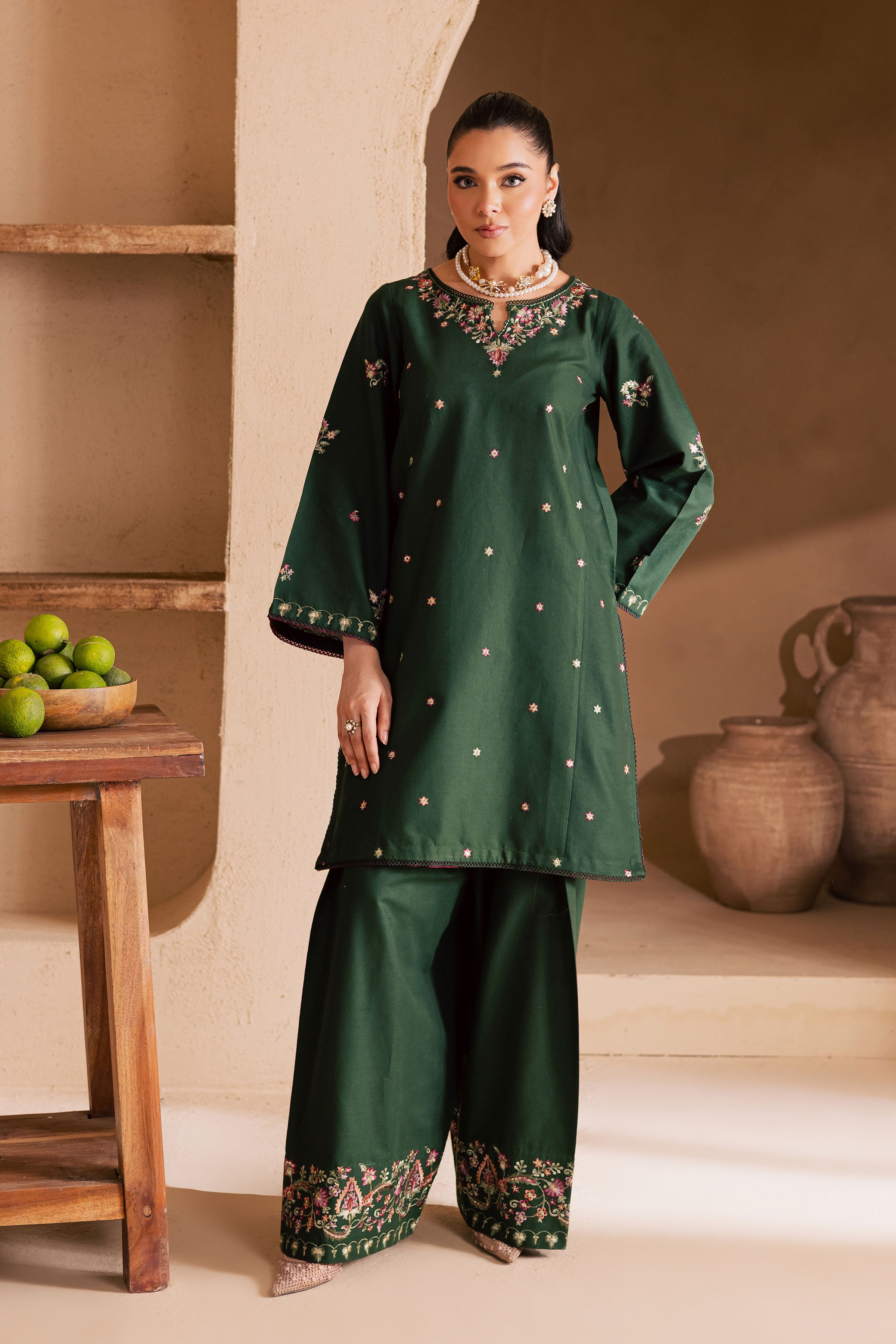 Green Shine 2Pc - Embroidered Khaddar Dress BATIK WINTER PRET 2025 BATIK XS / Bottle Green / Khaddar-S / Bottle Green / Khaddar-M / Bottle Green / Khaddar-L / Bottle Green / Khaddar-XL / Bottle Green / Khaddar