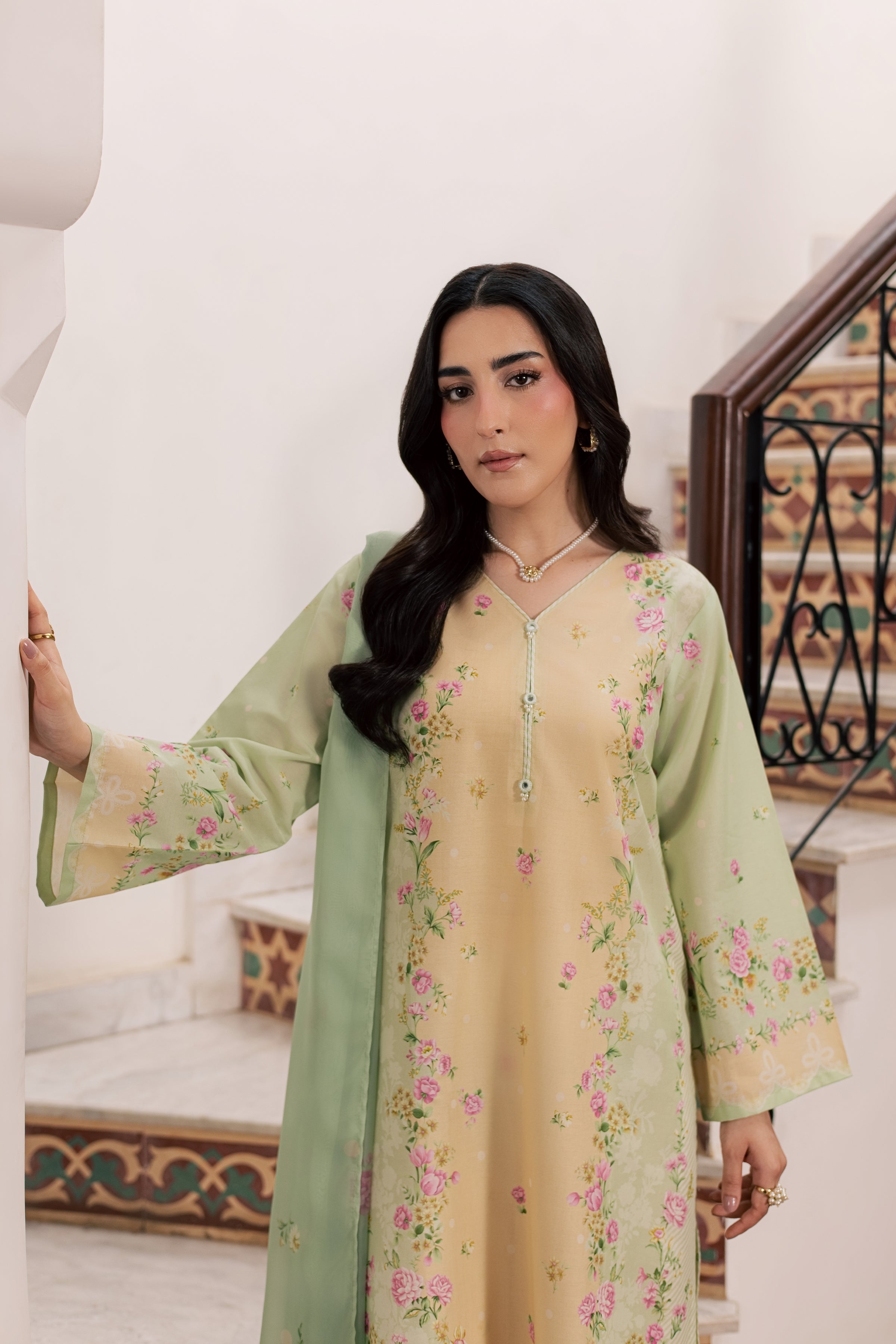 Green Sylvia 3Pc - Printed Lawn Dress BATIKSS26 BATIK XS / Lime Green / Lawn-S / Lime Green / Lawn-M / Lime Green / Lawn-L / Lime Green / Lawn-XL / Lime Green / Lawn