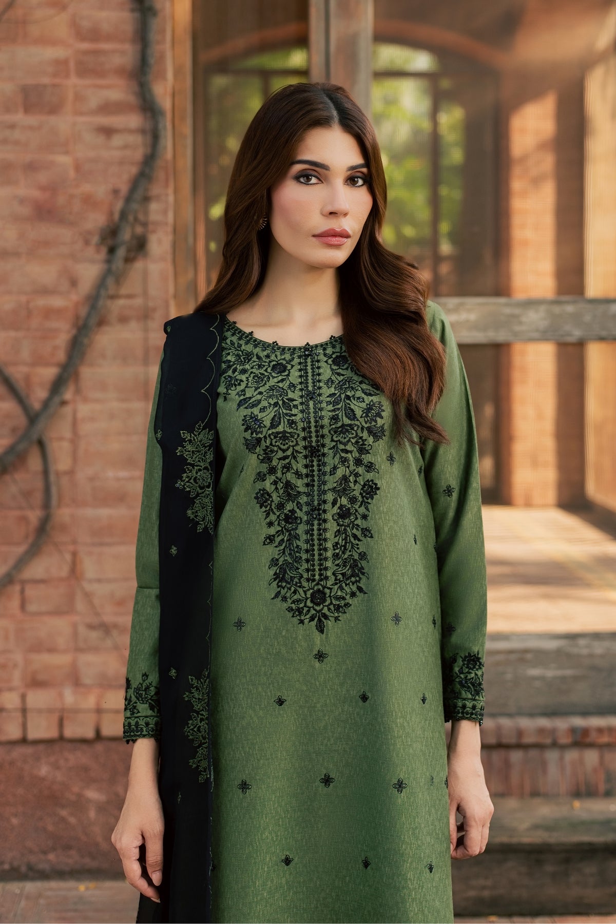 Green Willow 3Pc - Embroidered Karandi Pret PRETKARANDI2026 BATIK XS / Green Moss / Karandi
