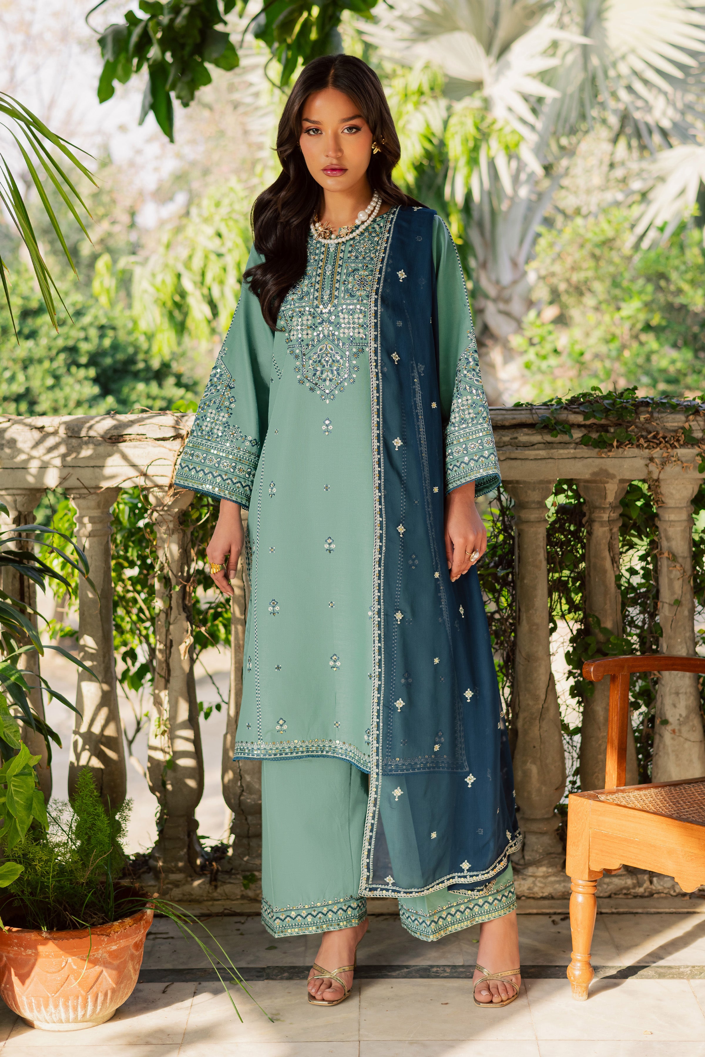 Gridle 3Pc - Embroidered Khaddar Dress BATIK WINTER PRET 2025 BATIK XS / Slate Blue / Khaddar-S / Slate Blue / Khaddar-M / Slate Blue / Khaddar-L / Slate Blue / Khaddar-XL / Slate Blue / Khaddar