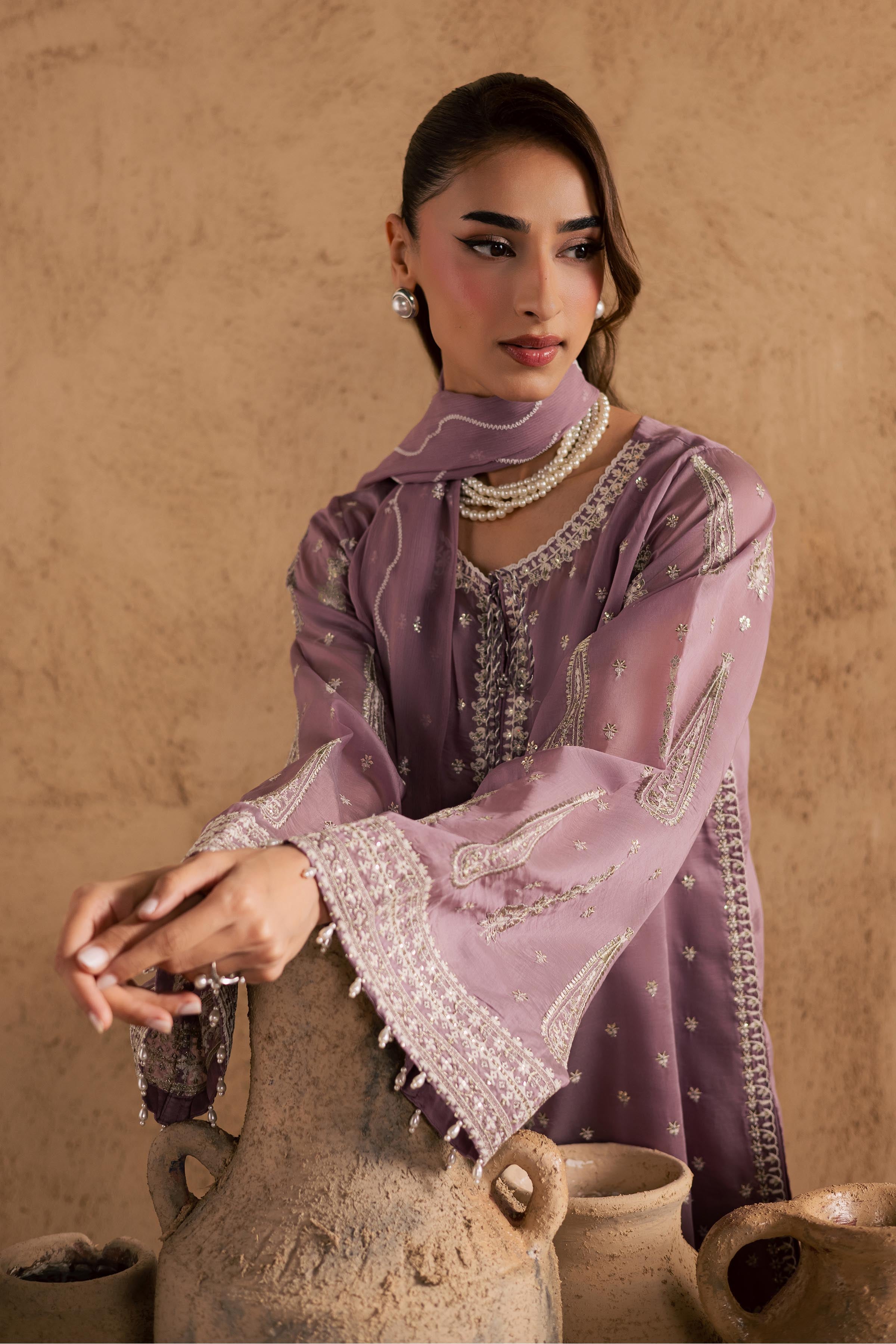Gul e Rana 3Pc - Embroidered Festive Pret BATIKSS26 BATIK XS / Lilac / Paper Silk-S / Lilac / Paper Silk-M / Lilac / Paper Silk-L / Lilac / Paper Silk-XL / Lilac / Paper Silk