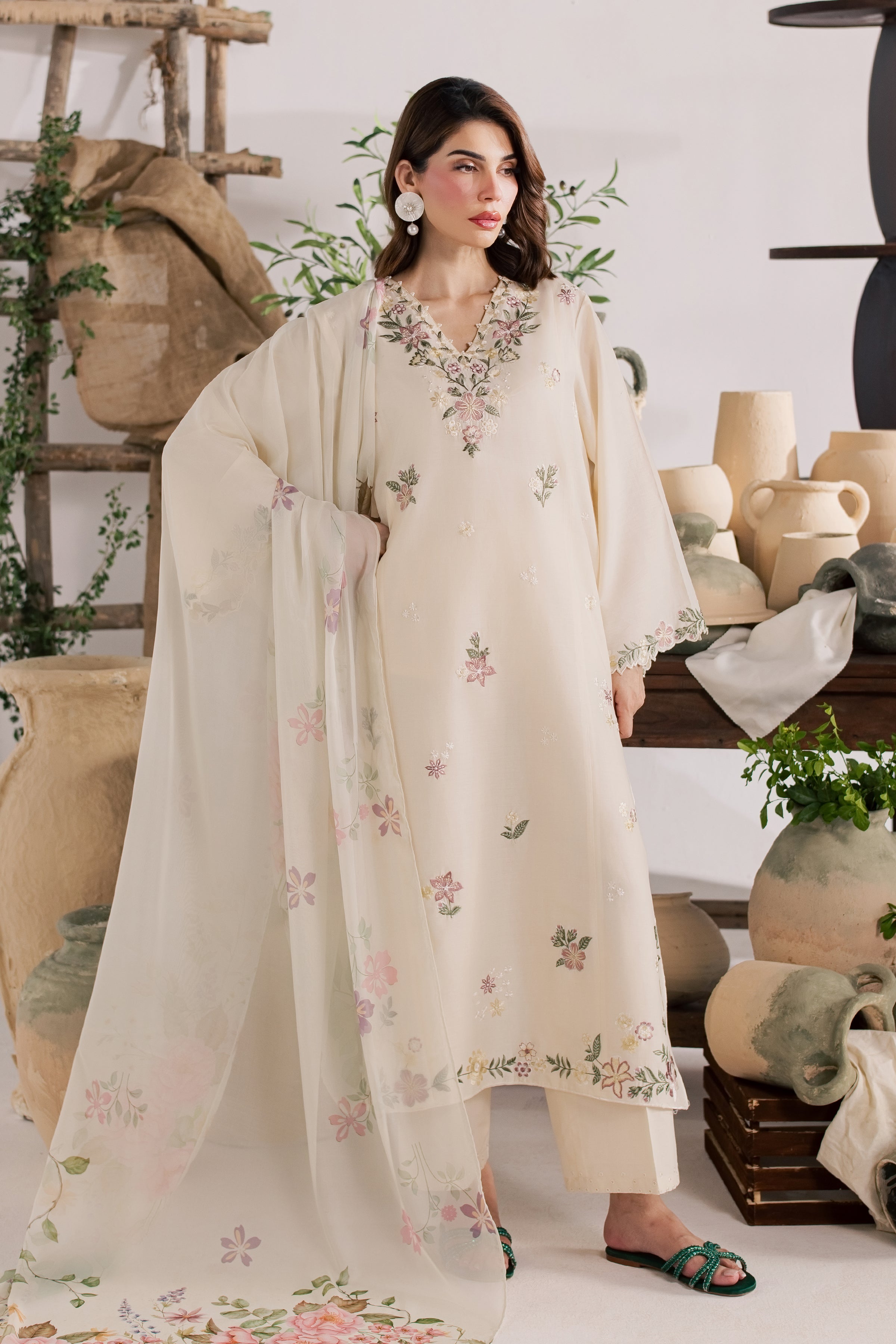 Gulaab Bahaar 3Pc - Embroidered Lawn Dress EverydayEdit26 BATIK XS / Off White / Pima Lawn-S / Off White / Pima Lawn-M / Off White / Pima Lawn-L / Off White / Pima Lawn-XL / Off White / Pima Lawn
