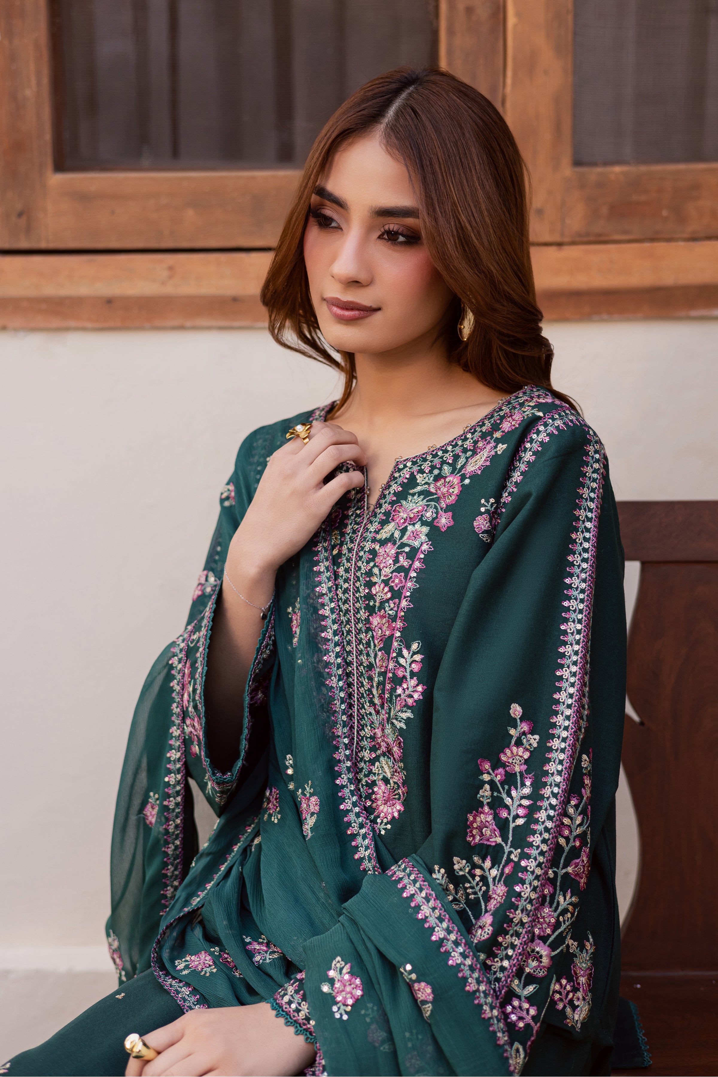 Guleena 3Pc - Embroidered Khaddar Dress BATIK WINTER PRET 2025 BATIK XS / Ponderosa Pine / Khaddar-S / Ponderosa Pine / Khaddar-M / Ponderosa Pine / Khaddar-L / Ponderosa Pine / Khaddar-XL / Ponderosa Pine / Khaddar