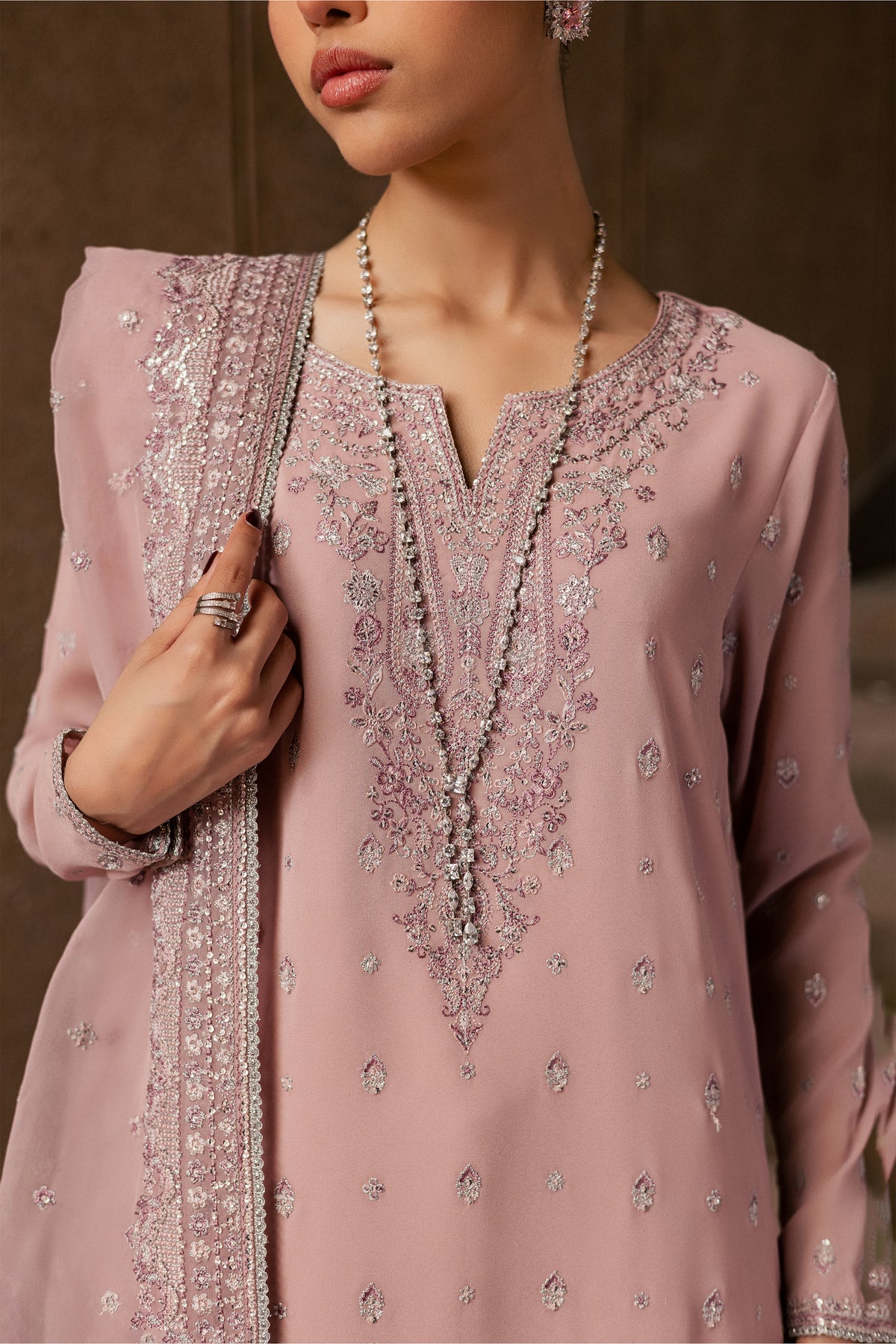 Gulrukh Noor 3Pc - Festive Luxe Pret BATIKLUXOCT26 BATIK S / Pink / Georgette Chiffoun