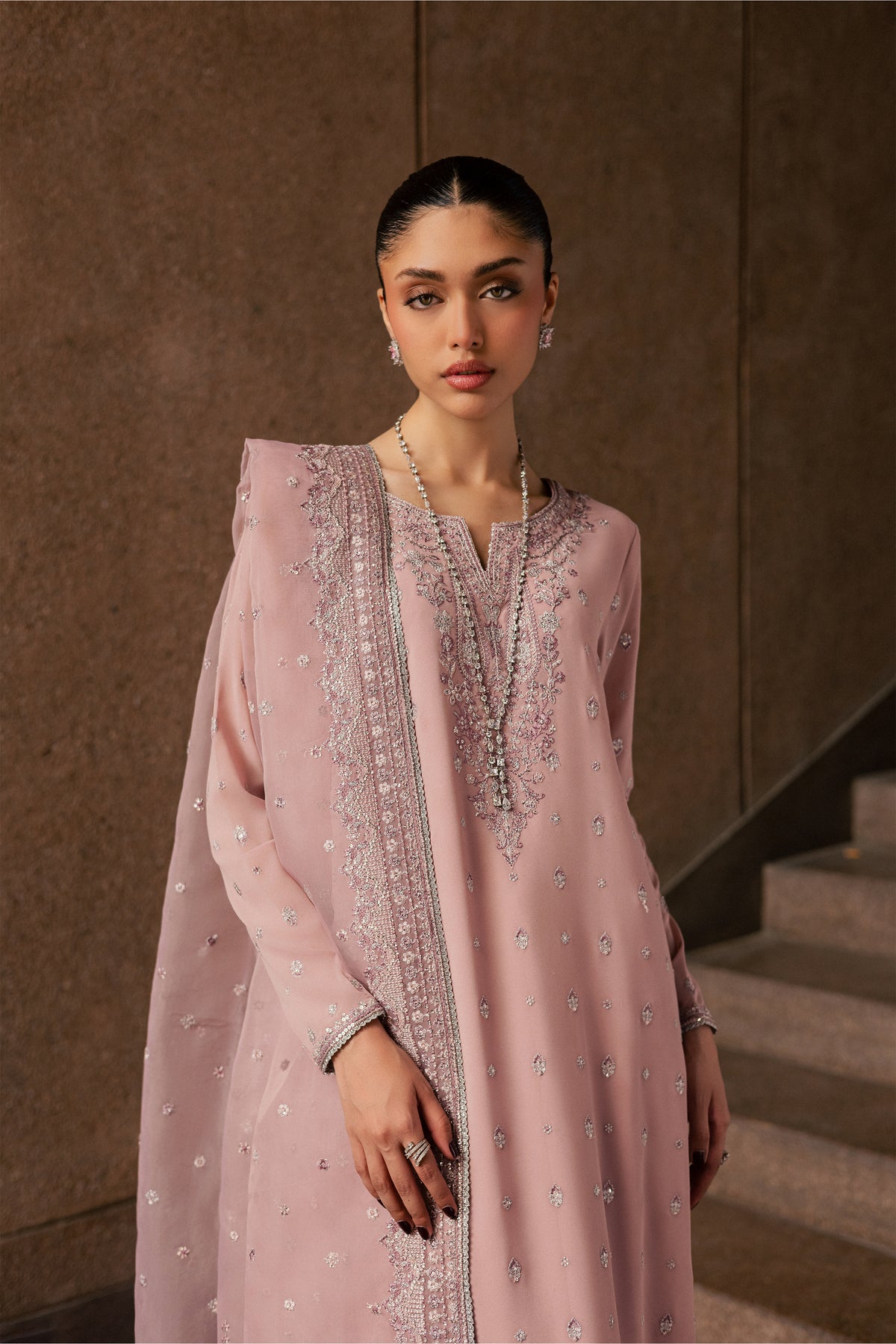 Gulrukh Noor 3Pc - Festive Luxe Pret BATIKLUXOCT26 BATIK S / Pink / Georgette Chiffoun