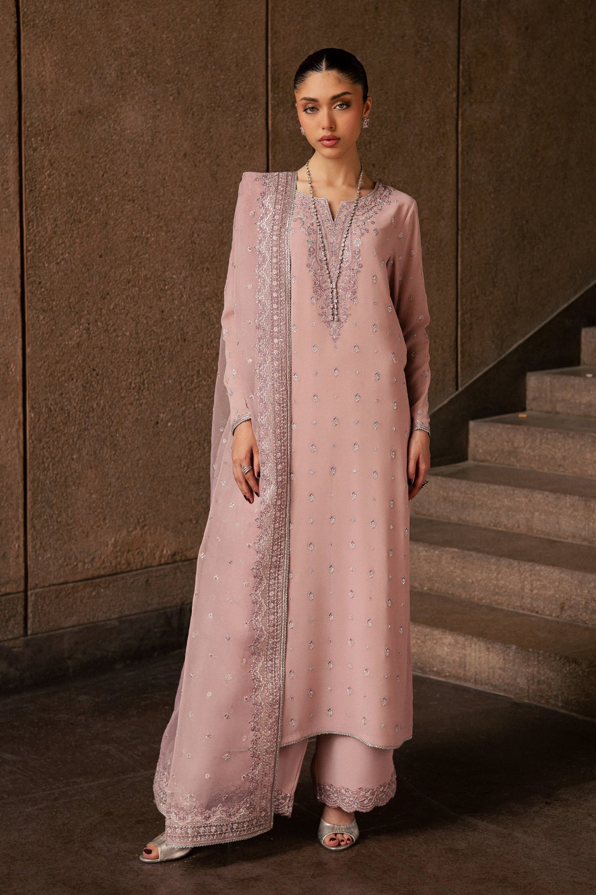 Gulrukh Noor 3Pc - Festive Luxe Pret BATIKLUXOCT26 BATIK S / Pink / Georgette Chiffoun