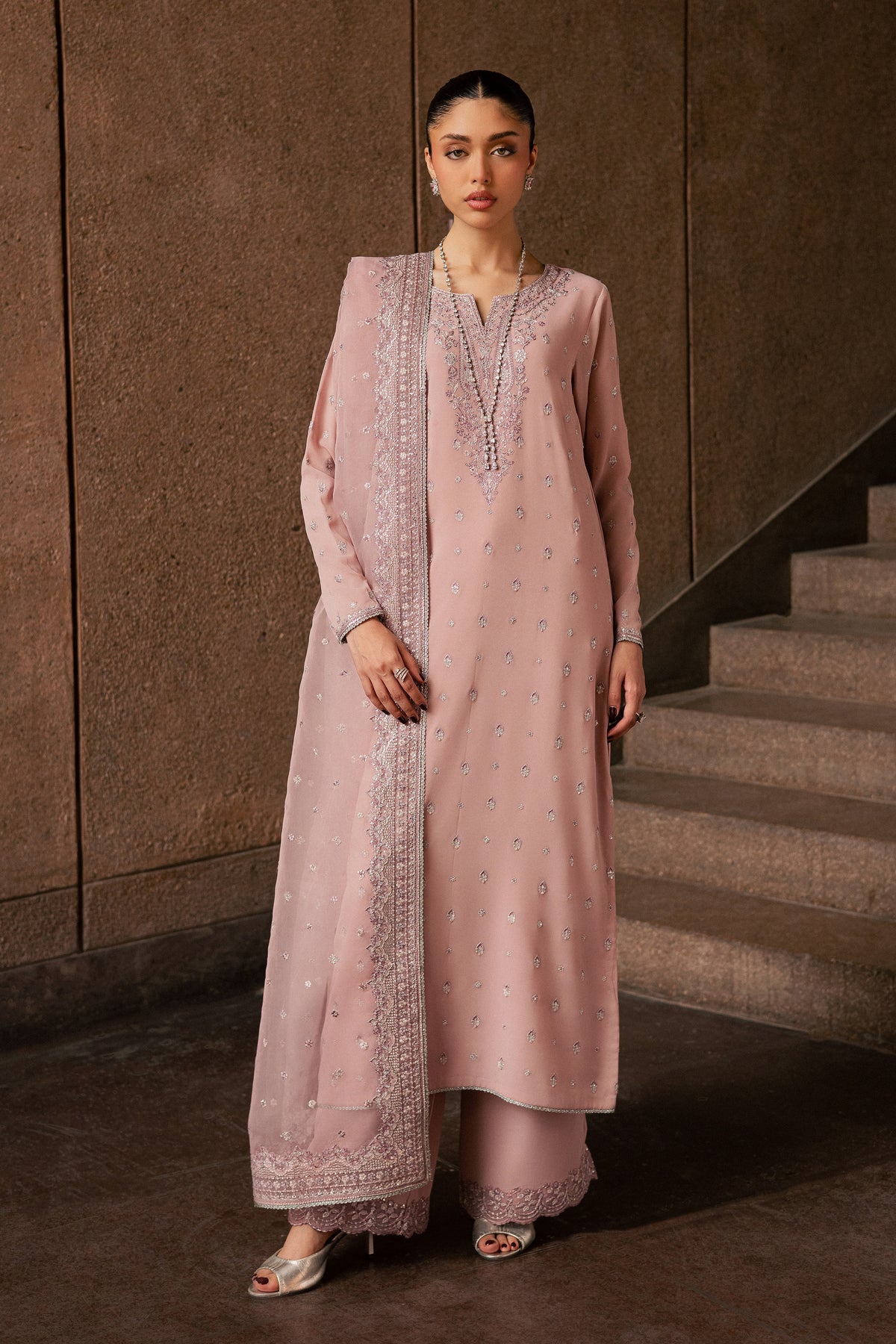 Gulrukh Noor 3Pc - Festive Luxe Pret BATIKLUXOCT26 BATIK S / Pink / Georgette Chiffoun