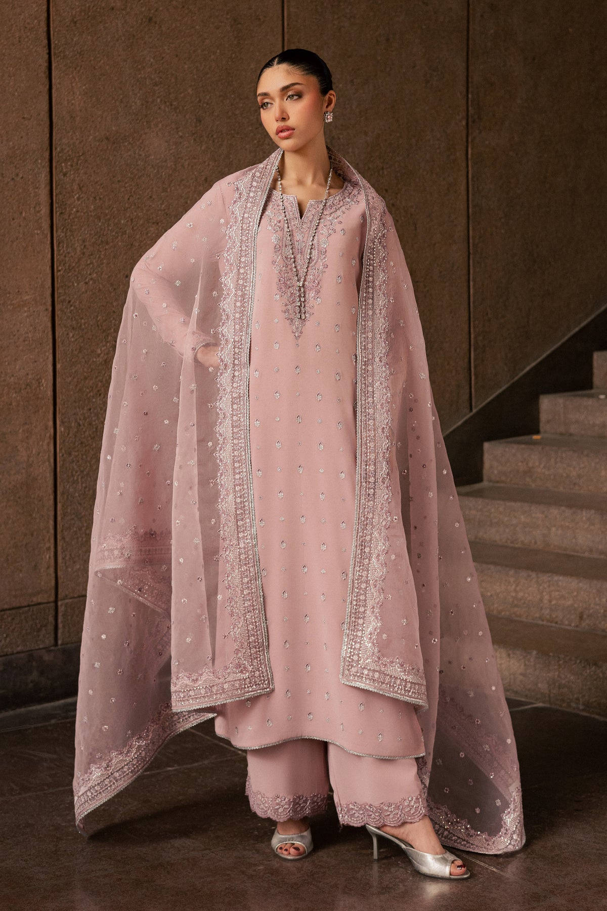 Gulrukh Noor 3Pc - Festive Luxe Pret BATIKLUXOCT26 BATIK S / Pink / Georgette Chiffoun