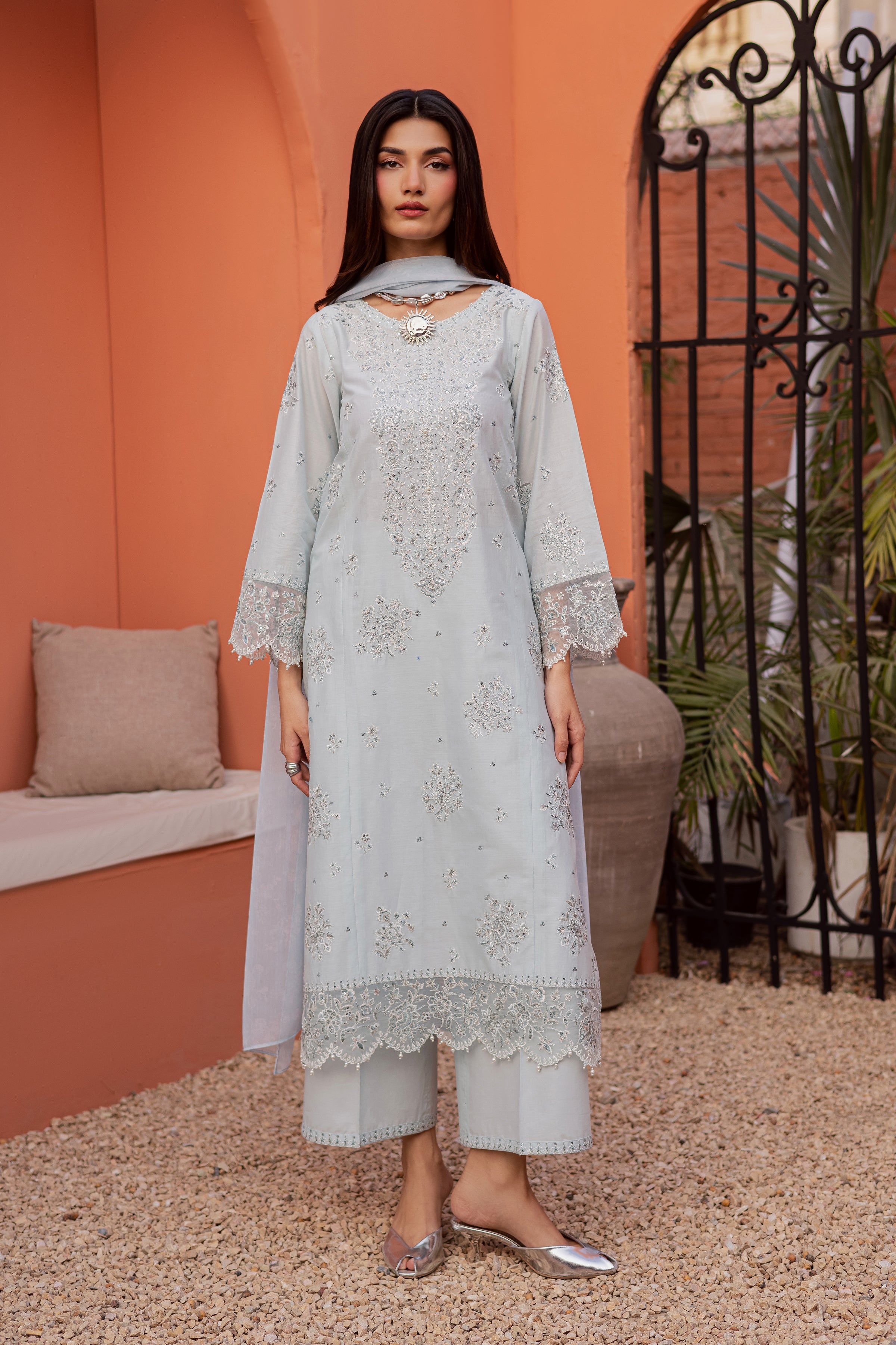 Gulsym 3Pc - Festive Embroidered Lawn BATIKEID2026 BATIK XS / Blue Glow / Pima Lawn-S / Blue Glow / Pima Lawn-M / Blue Glow / Pima Lawn-L / Blue Glow / Pima Lawn-XL / Blue Glow / Pima Lawn