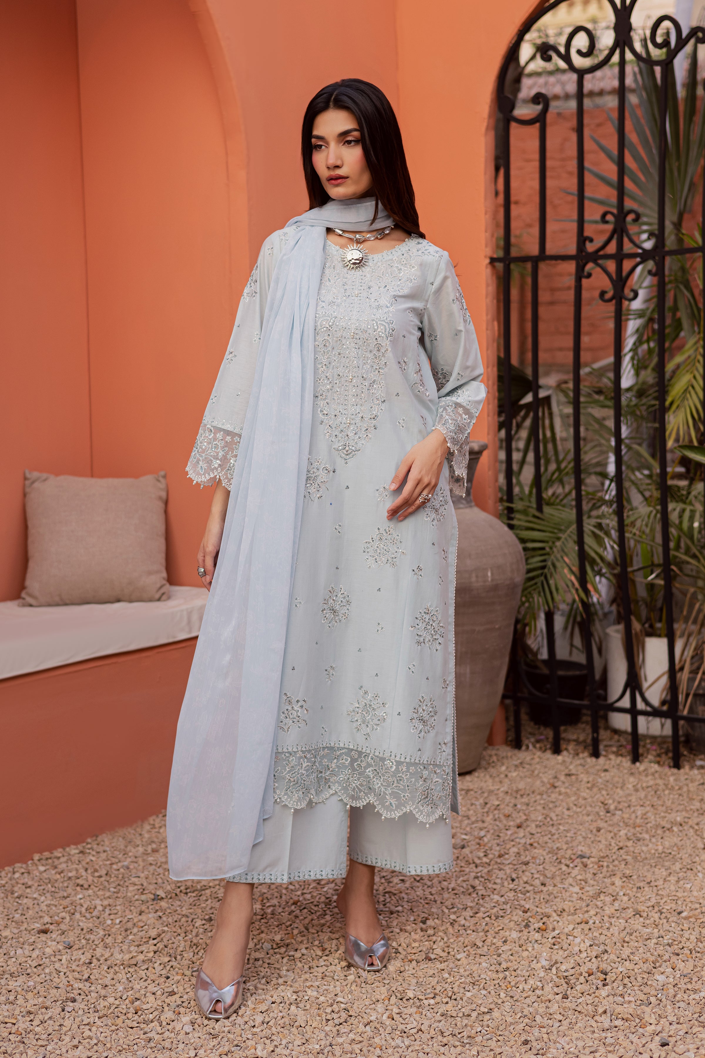 Gulsym 3Pc - Festive Embroidered Lawn BATIKEID2026 BATIK XS / Blue Glow / Pima Lawn-S / Blue Glow / Pima Lawn-M / Blue Glow / Pima Lawn-L / Blue Glow / Pima Lawn-XL / Blue Glow / Pima Lawn