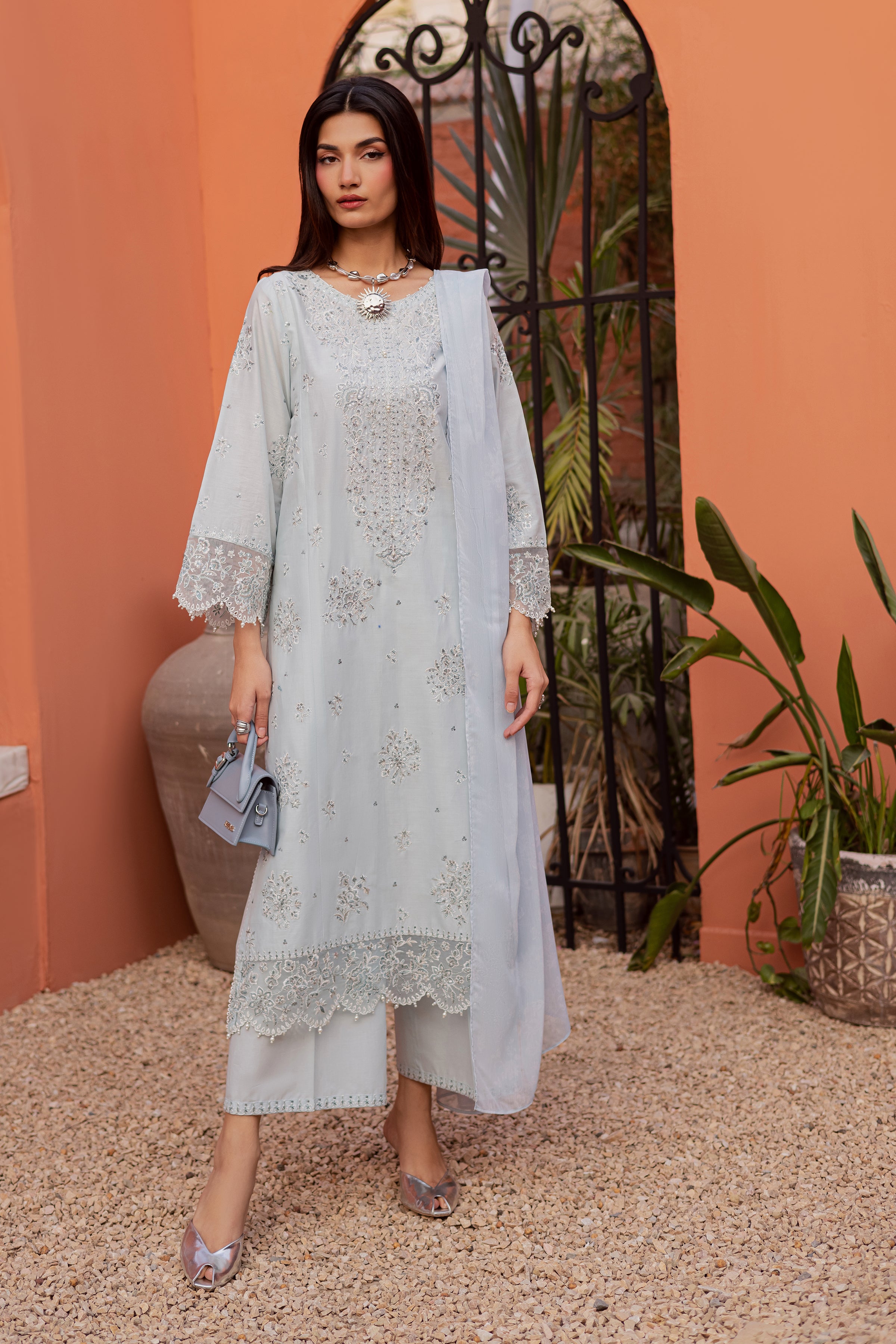 Gulsym 3Pc - Festive Embroidered Lawn BATIKEID2026 BATIK XS / Blue Glow / Pima Lawn-S / Blue Glow / Pima Lawn-M / Blue Glow / Pima Lawn-L / Blue Glow / Pima Lawn-XL / Blue Glow / Pima Lawn