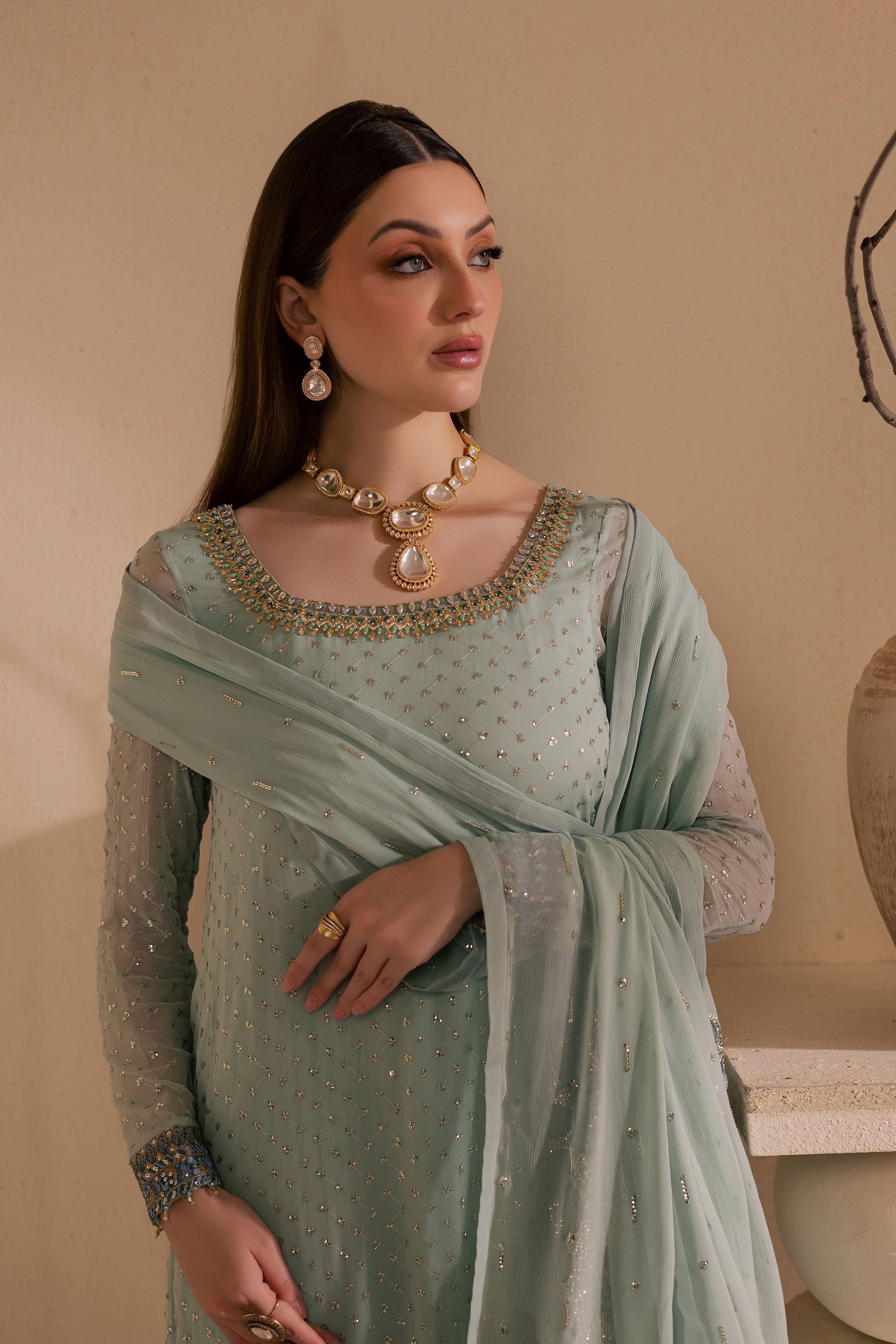 Gulzar 3Pc - Embroidered Luxe Pret BATIKLuxePRET2025 BATIK XS / Sea Blue / Chiffon & Raw Silk-S / Sea Blue / Chiffon & Raw Silk-M / Sea Blue / Chiffon & Raw Silk-L / Sea Blue / Chiffon & Raw Silk-XL / Sea Blue / Chiffon & Raw Silk