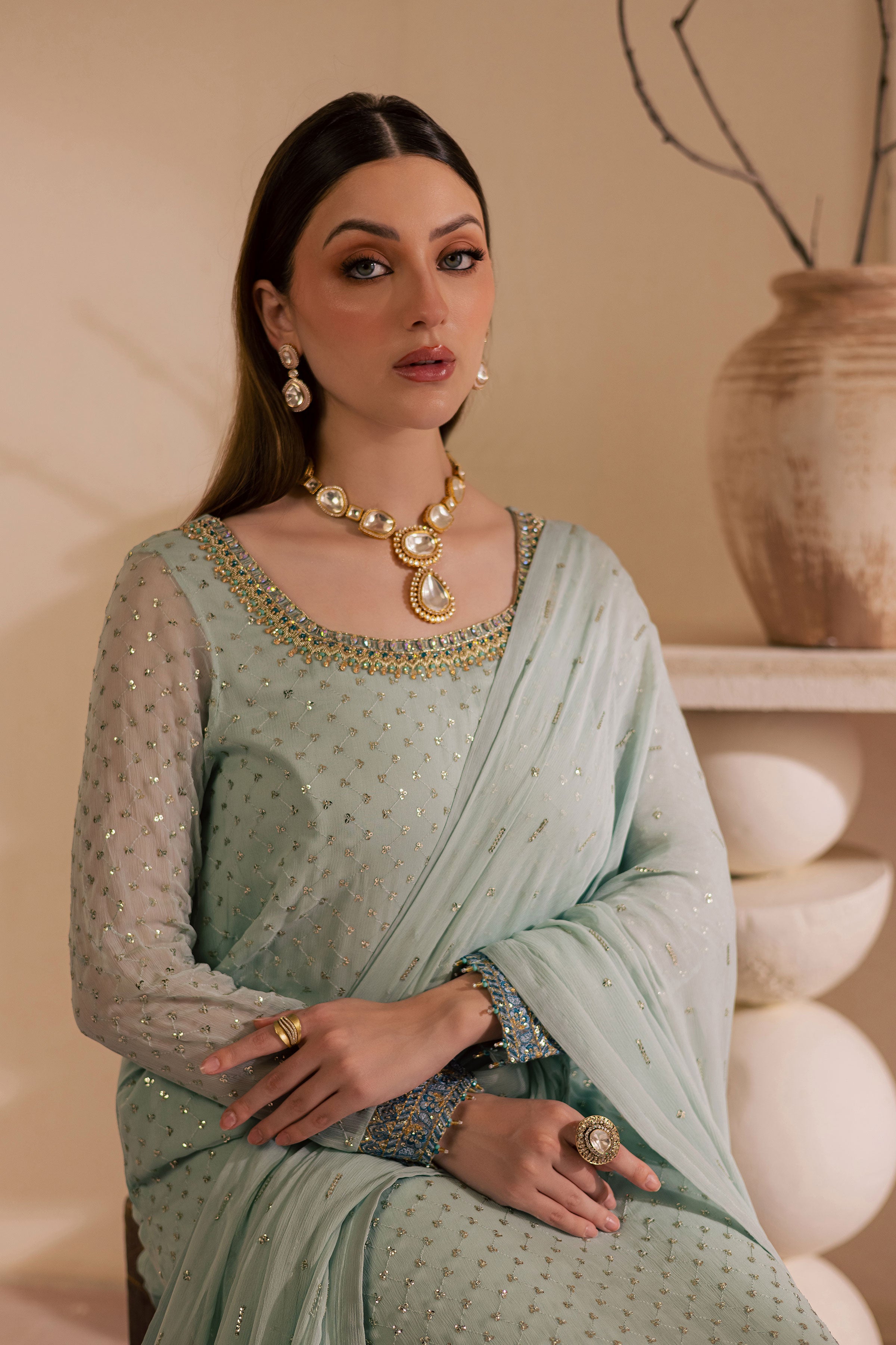 Gulzar 3Pc - Embroidered Luxe Pret BATIKLuxePRET2025 BATIK XS / Sea Blue / Chiffon & Raw Silk-S / Sea Blue / Chiffon & Raw Silk-M / Sea Blue / Chiffon & Raw Silk-L / Sea Blue / Chiffon & Raw Silk-XL / Sea Blue / Chiffon & Raw Silk