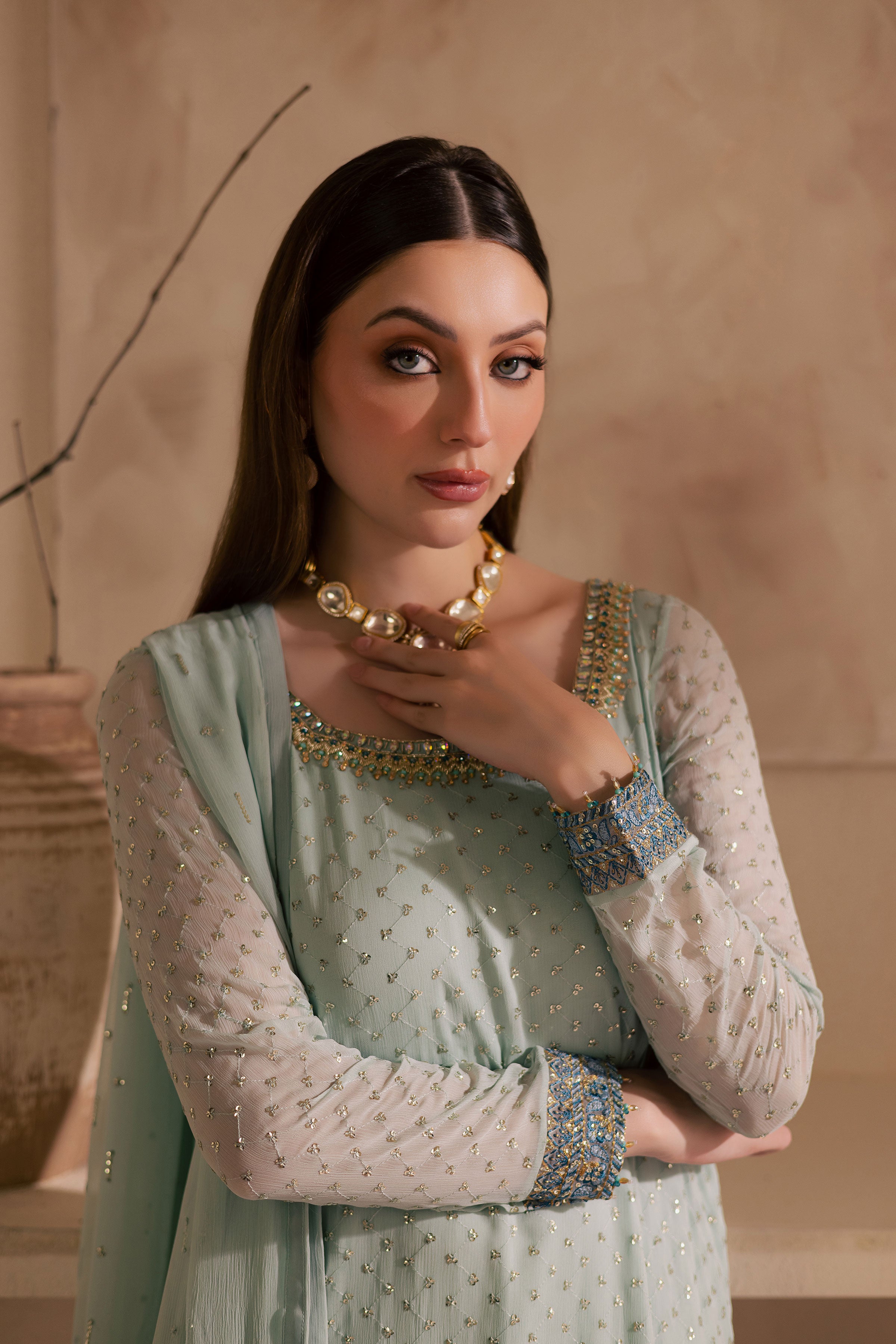 Gulzar 3Pc - Embroidered Luxe Pret BATIKLuxePRET2025 BATIK XS / Sea Blue / Chiffon & Raw Silk-S / Sea Blue / Chiffon & Raw Silk-M / Sea Blue / Chiffon & Raw Silk-L / Sea Blue / Chiffon & Raw Silk-XL / Sea Blue / Chiffon & Raw Silk