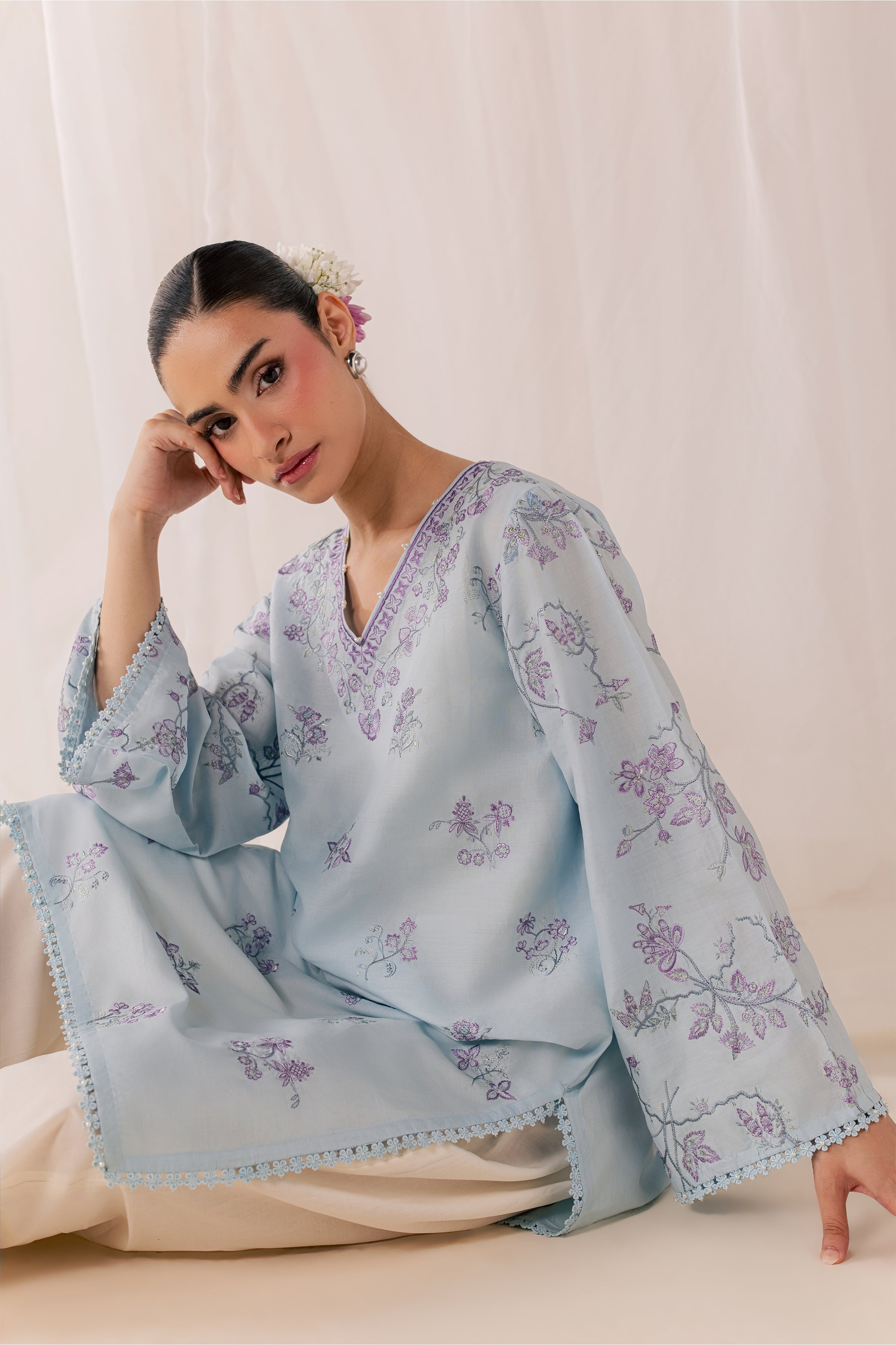 Hanat 2Pc - Luxury Embroidered Lawn BATIKSS26 BATIK XS / Sky / Pima Lawn