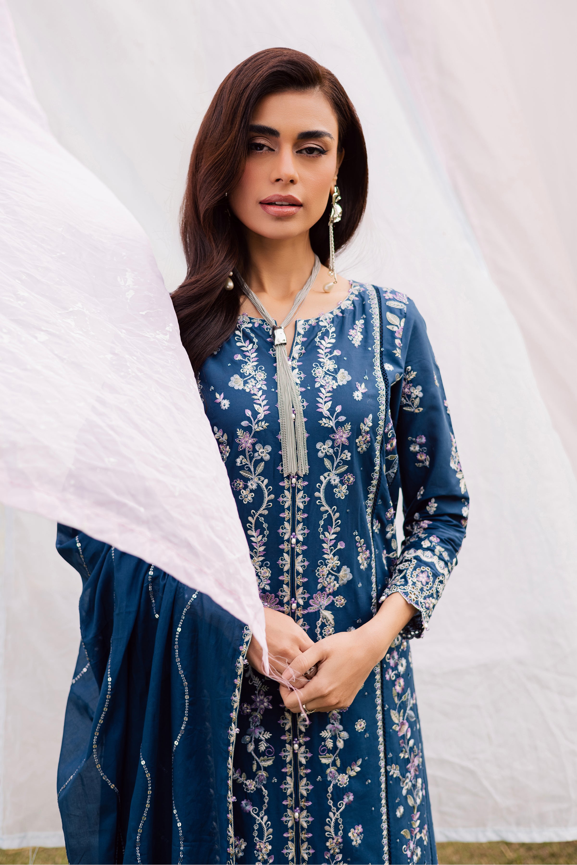Hazy 3Pc - Festive Embroidered Lawn BATIKEID2026 BATIK XS / Space Blue / Pima Lawn-S / Space Blue / Pima Lawn-M / Space Blue / Pima Lawn-L / Space Blue / Pima Lawn-XL / Space Blue / Pima Lawn