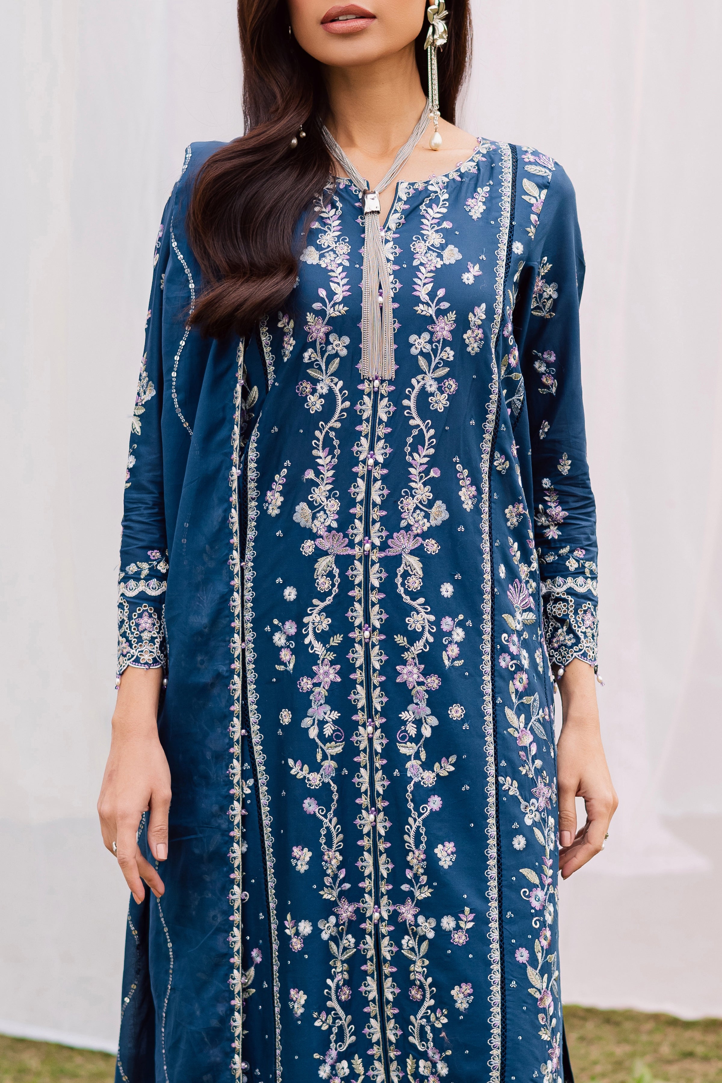 Hazy 3Pc - Festive Embroidered Lawn BATIKEID2026 BATIK XS / Space Blue / Pima Lawn-S / Space Blue / Pima Lawn-M / Space Blue / Pima Lawn-L / Space Blue / Pima Lawn-XL / Space Blue / Pima Lawn