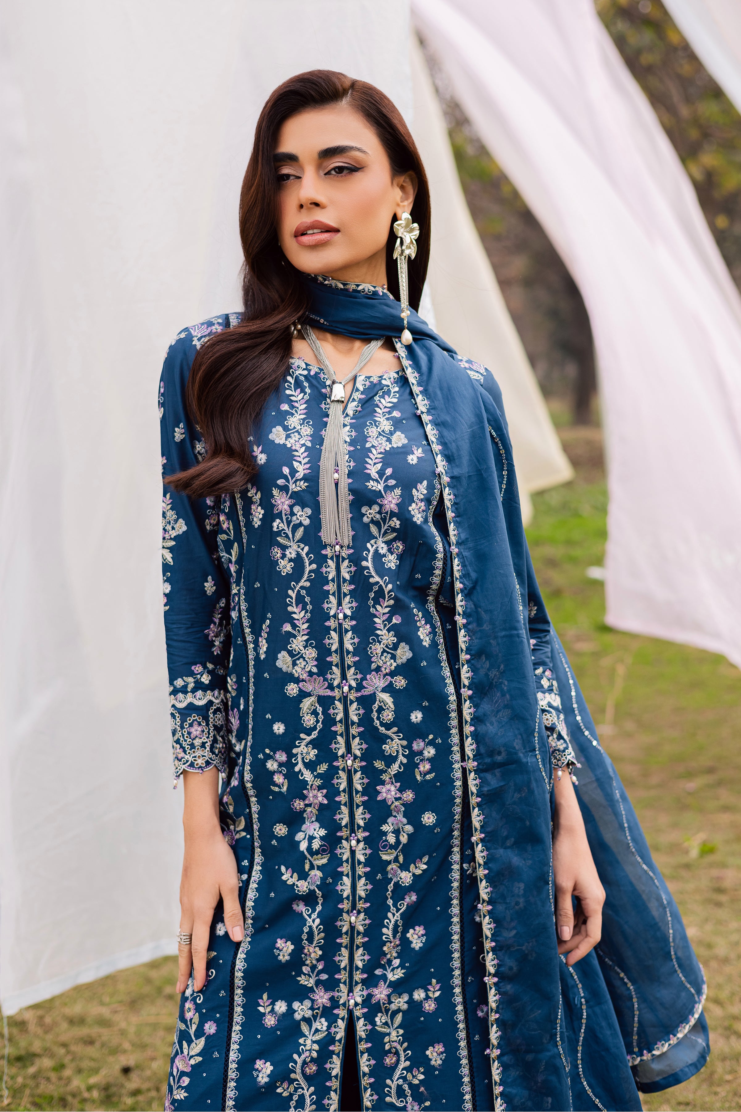 Hazy 3Pc - Festive Embroidered Lawn BATIKEID2026 BATIK XS / Space Blue / Pima Lawn-S / Space Blue / Pima Lawn-M / Space Blue / Pima Lawn-L / Space Blue / Pima Lawn-XL / Space Blue / Pima Lawn