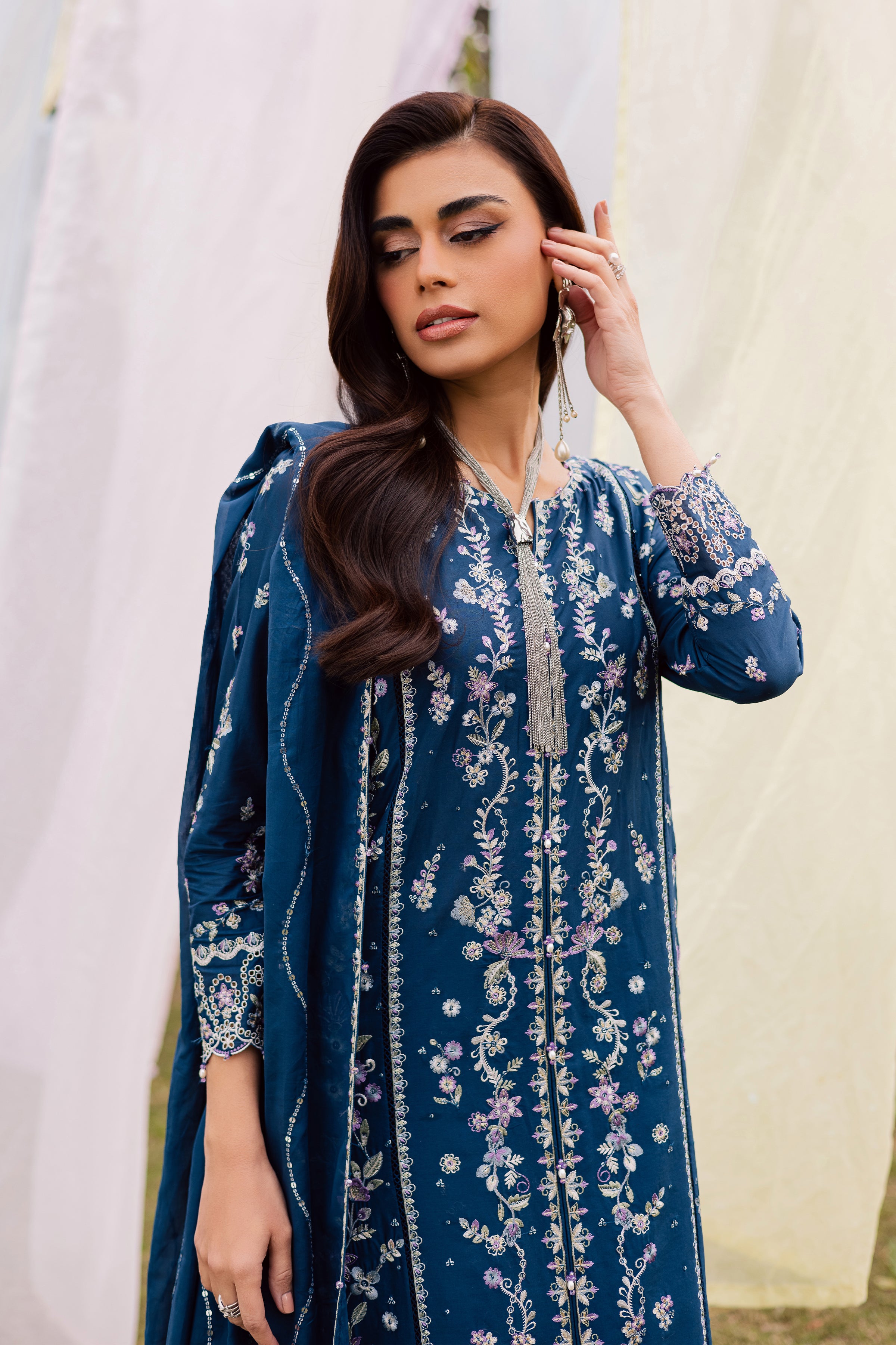 Hazy 3Pc - Festive Embroidered Lawn BATIKEID2026 BATIK XS / Space Blue / Pima Lawn-S / Space Blue / Pima Lawn-M / Space Blue / Pima Lawn-L / Space Blue / Pima Lawn-XL / Space Blue / Pima Lawn