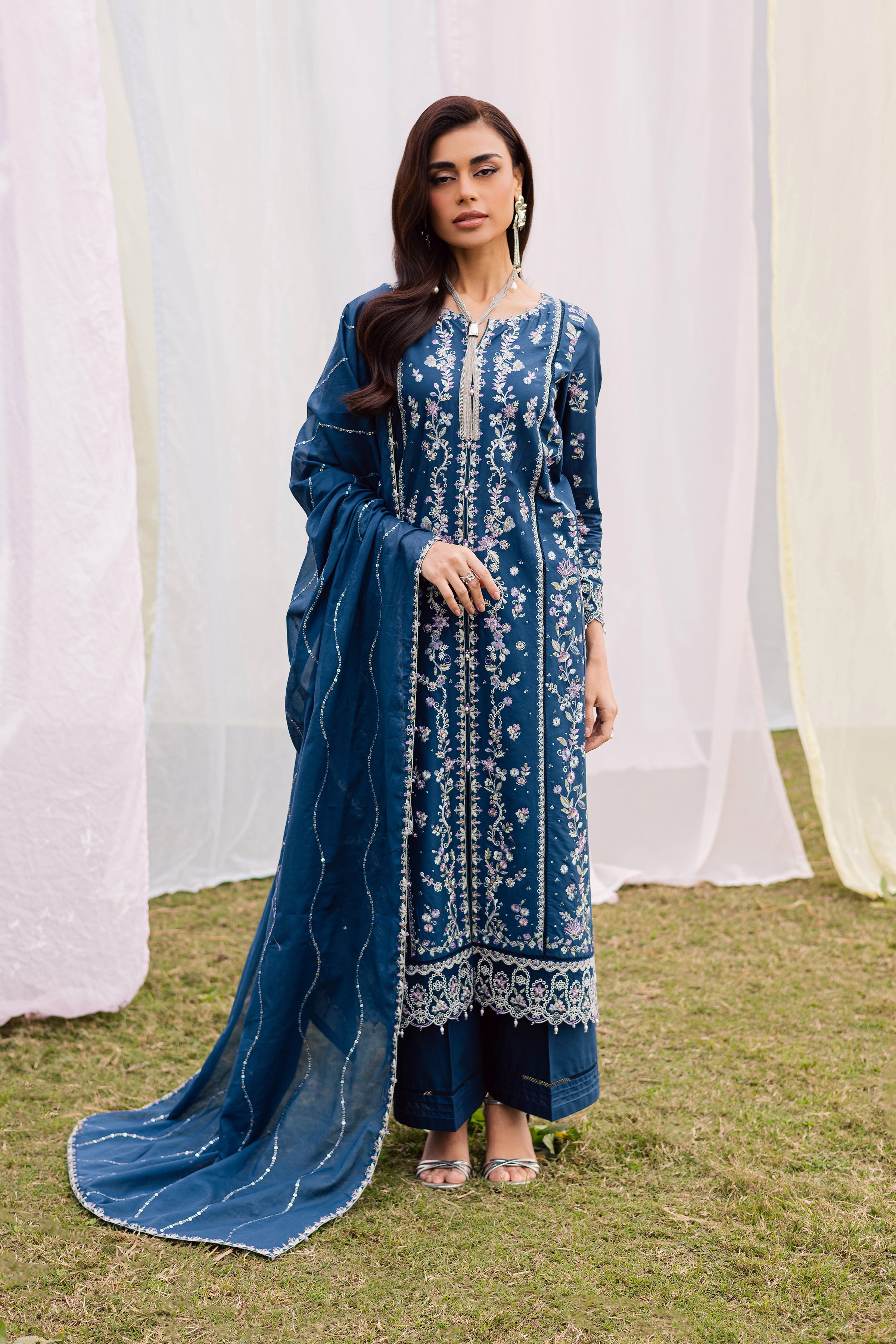 Hazy 3Pc - Festive Embroidered Lawn BATIKEID2026 BATIK XS / Space Blue / Pima Lawn-S / Space Blue / Pima Lawn-M / Space Blue / Pima Lawn-L / Space Blue / Pima Lawn-XL / Space Blue / Pima Lawn