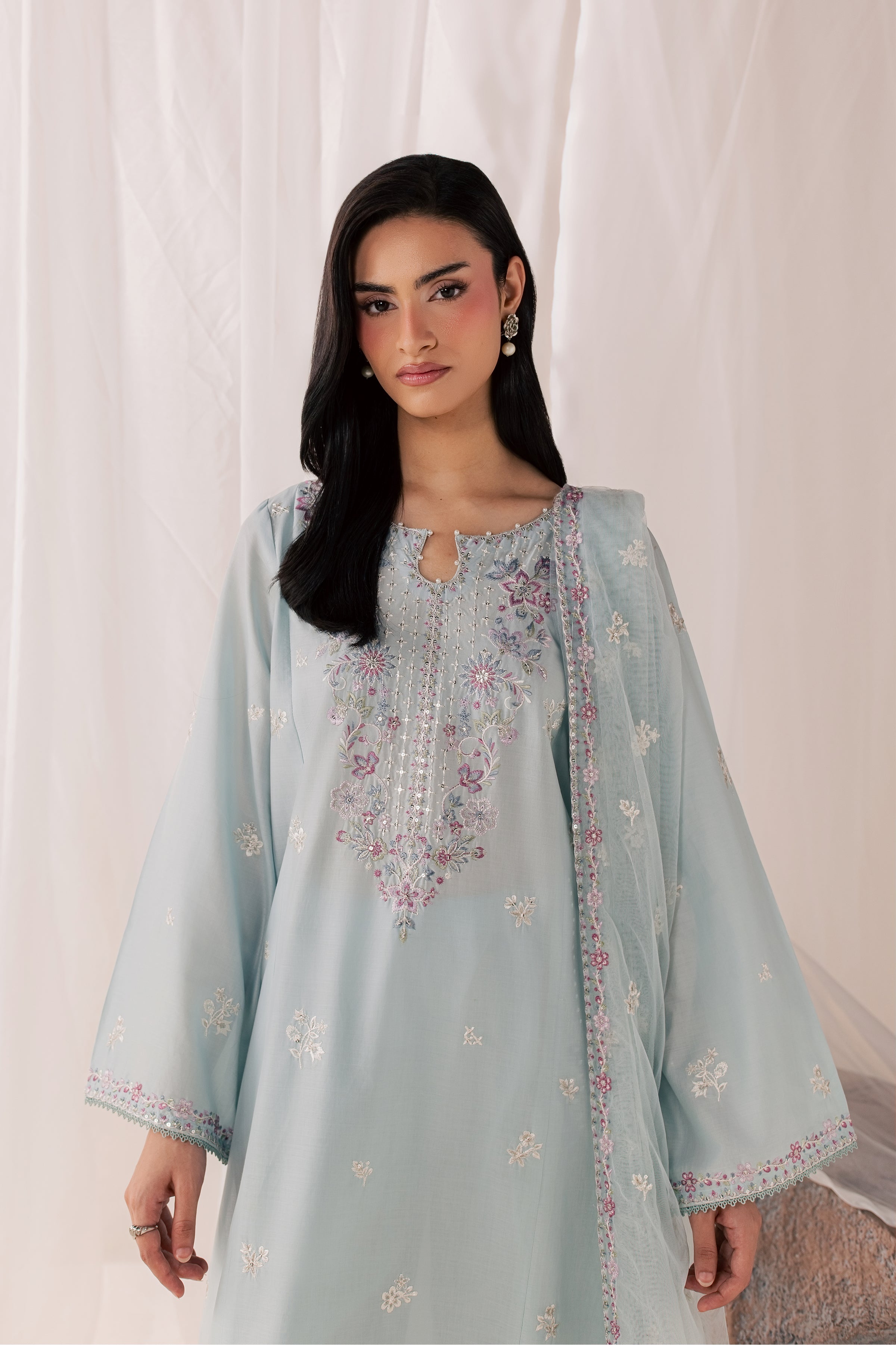 Hazy Blue 3Pc - Luxury Embroidered Lawn BATIKSS26 BATIK XS / Blue / Pima Lawn