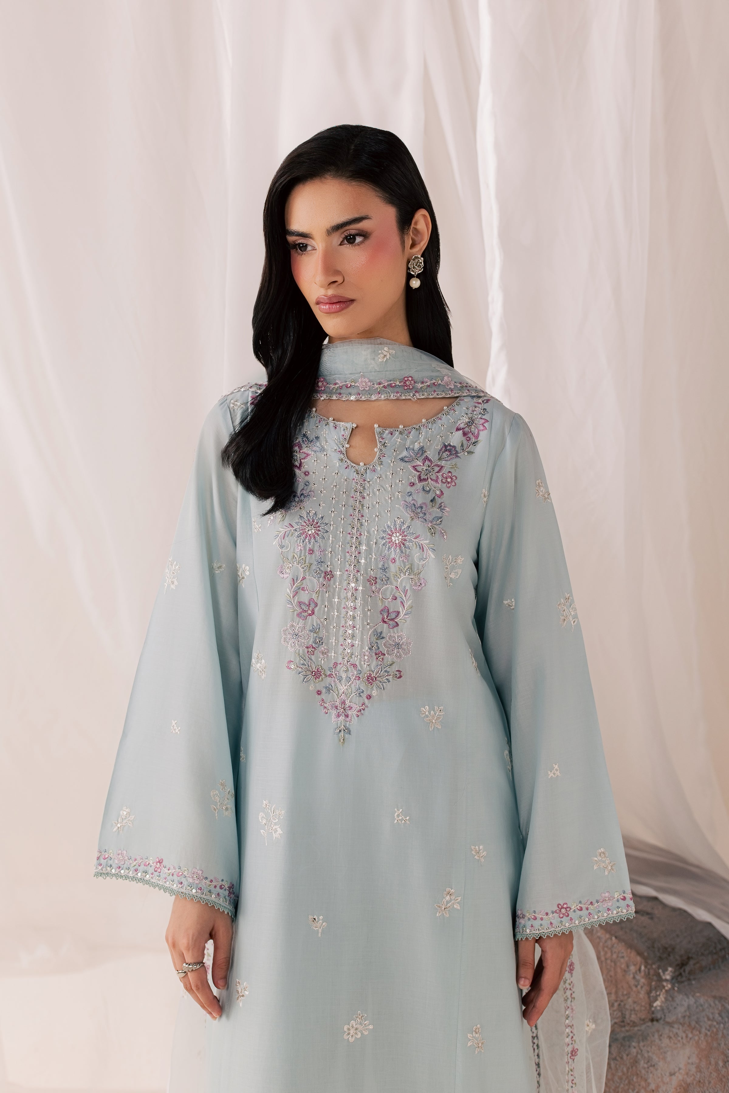 Hazy Blue 3Pc - Luxury Embroidered Lawn BATIKSS26 BATIK XS / Blue / Pima Lawn