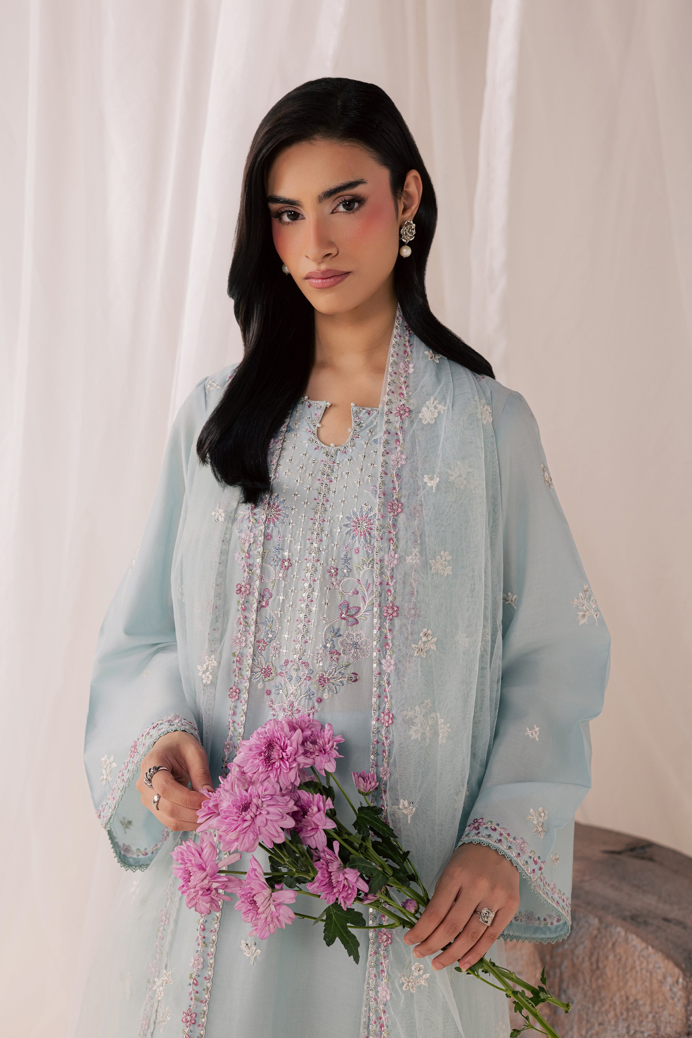 Hazy Blue 3Pc - Luxury Embroidered Lawn BATIKSS26 BATIK XS / Blue / Pima Lawn