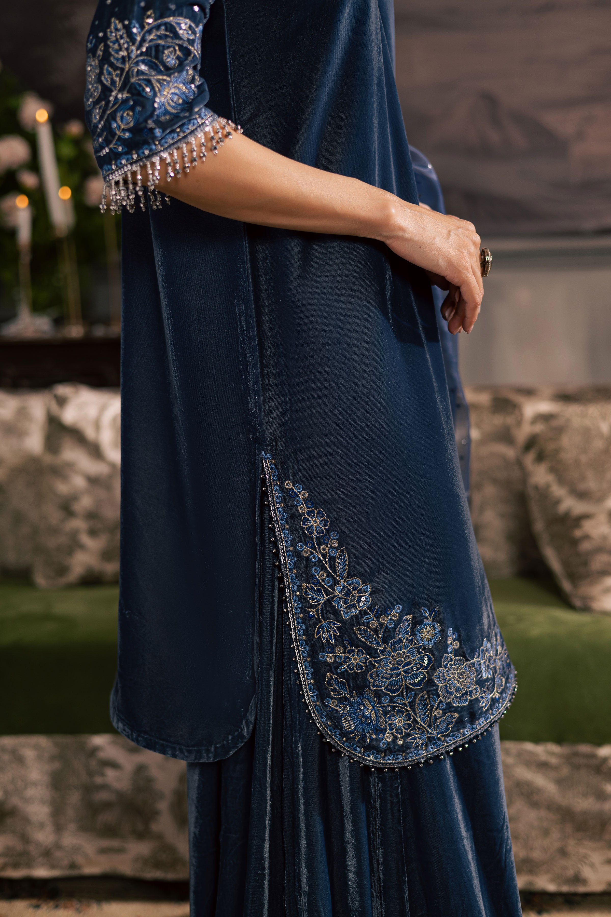 Hematite 3Pc - Velvet Luxe Pret BATIKLuxePRET2025 BATIK XS / Grey / Velvet-S / Grey / Velvet-M / Grey / Velvet-L / Grey / Velvet-XL / Grey / Velvet