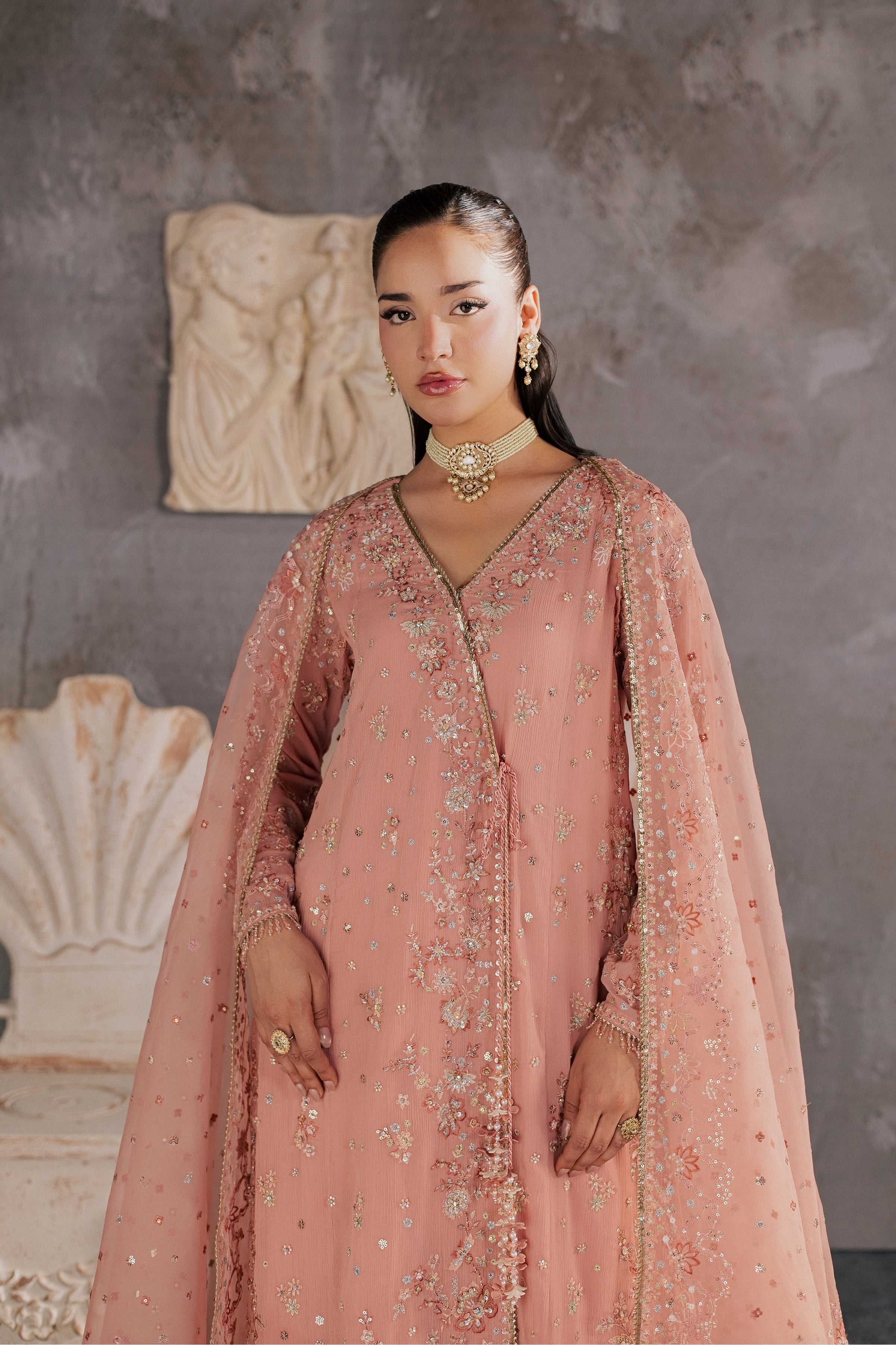Hoor 3Pc - Festive Luxe Pret BATIKSTUDIO2026 BATIK S / Peach / Crinkle-M / Peach / Crinkle-L / Peach / Crinkle