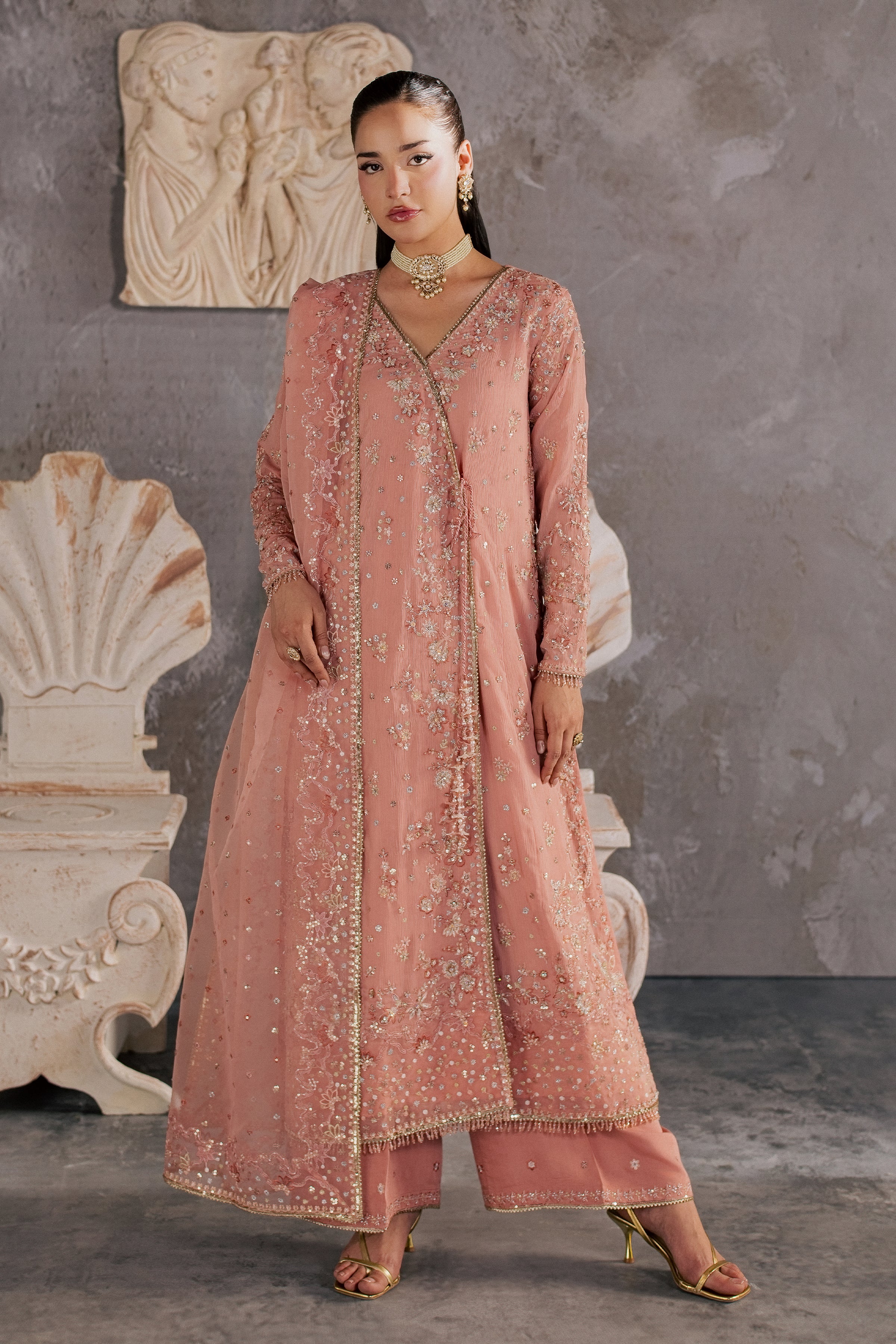 Hoor 3Pc - Festive Luxe Pret BATIKSTUDIO2026 BATIK S / Peach / Crinkle-M / Peach / Crinkle-L / Peach / Crinkle