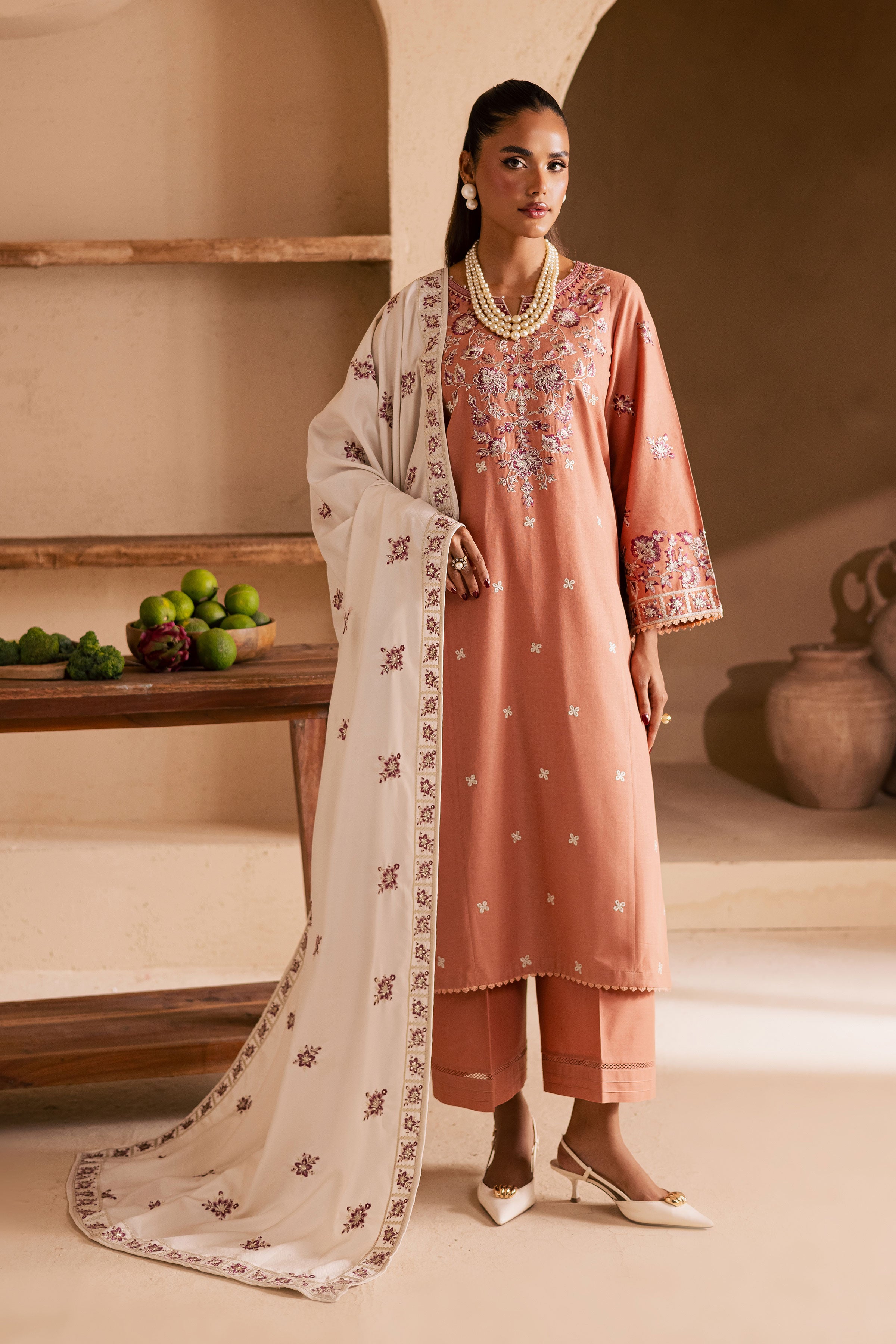 Hunter 3Pc - Embroidered Khaddar Dress BATIK WINTER PRET 2025 BATIK XS / Coral Peach / Khaddar-S / Coral Peach / Khaddar-M / Coral Peach / Khaddar-L / Coral Peach / Khaddar-XL / Coral Peach / Khaddar