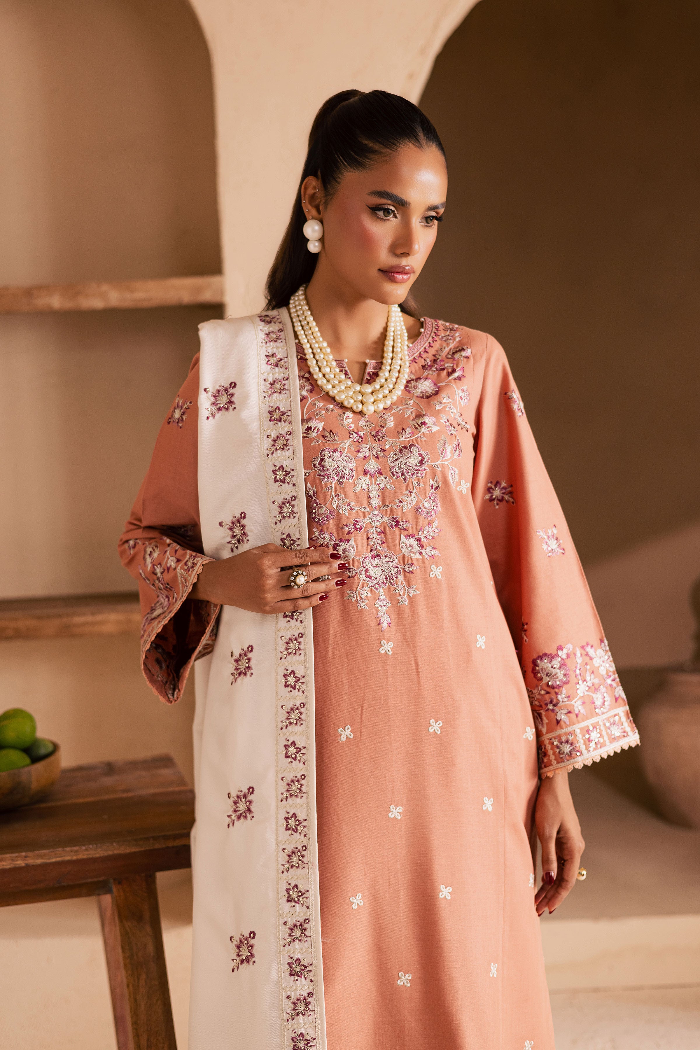 Hunter 3Pc - Embroidered Khaddar Dress BATIK WINTER PRET 2025 BATIK XS / Coral Peach / Khaddar-S / Coral Peach / Khaddar-M / Coral Peach / Khaddar-L / Coral Peach / Khaddar-XL / Coral Peach / Khaddar