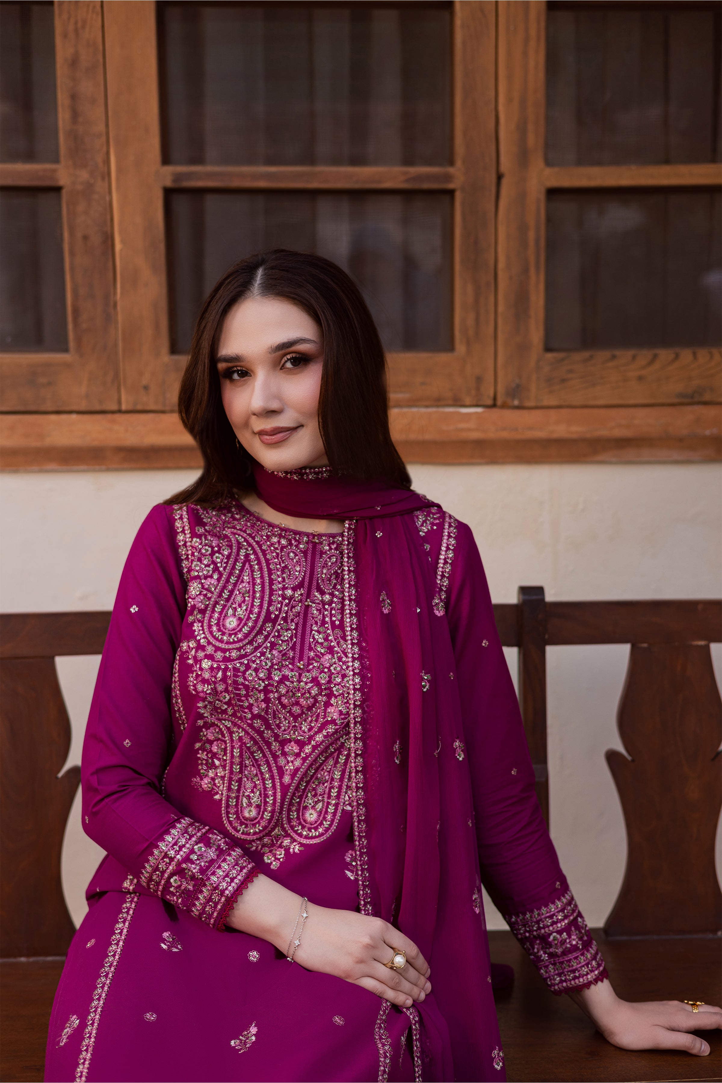 Husn 3Pc - Embroidered Khaddar Dress BATIK WINTER PRET 2025 BATIK XS / Bright Pink / Khaddar-S / Bright Pink / Khaddar-M / Bright Pink / Khaddar-L / Bright Pink / Khaddar-XL / Bright Pink / Khaddar