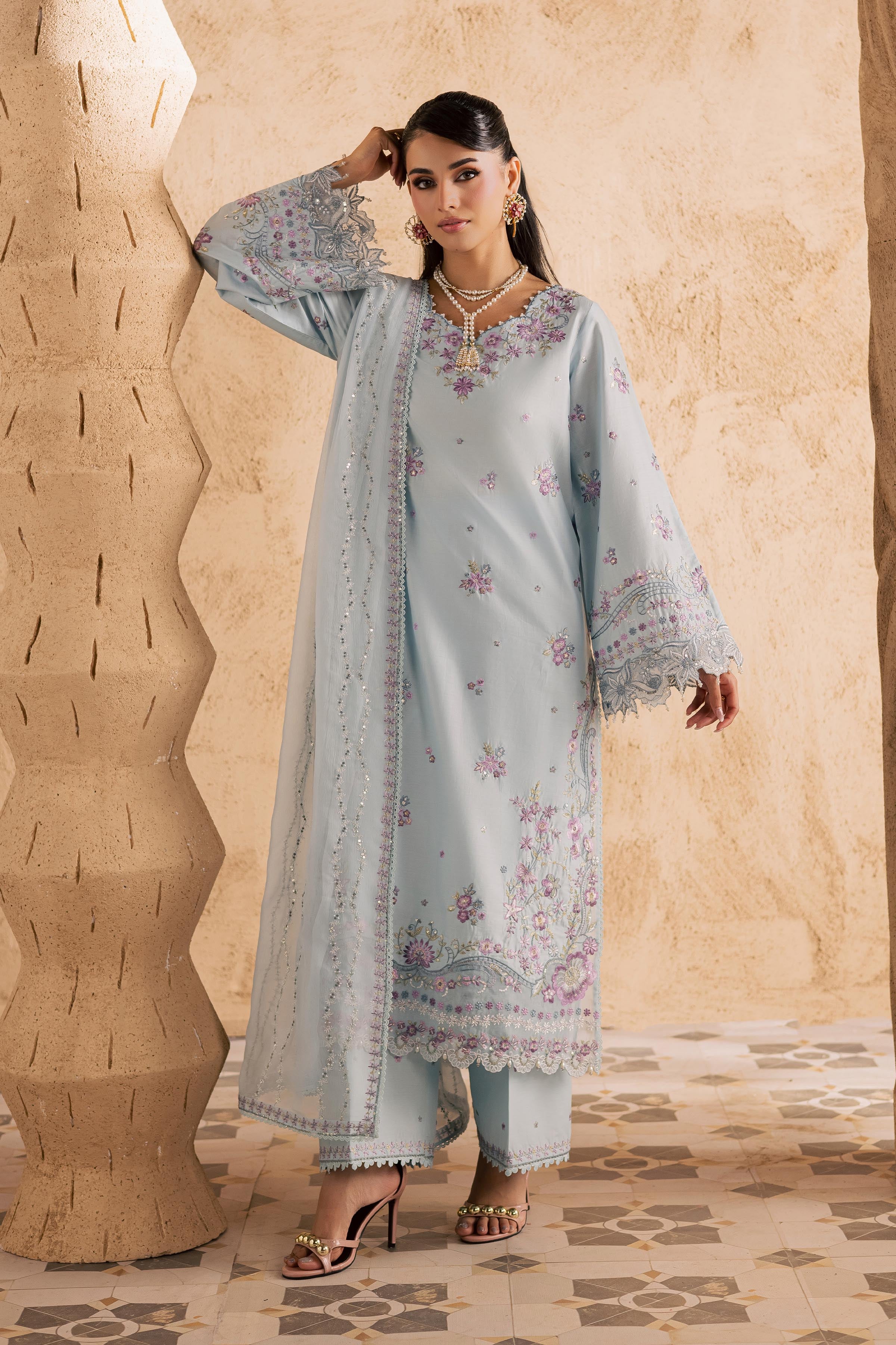 Ice 3Pc - Embroidered Festive Pret BATIKSS26 BATIK XS / Baby Blue / Giza-S / Baby Blue / Giza-M / Baby Blue / Giza-L / Baby Blue / Giza-XL / Baby Blue / Giza