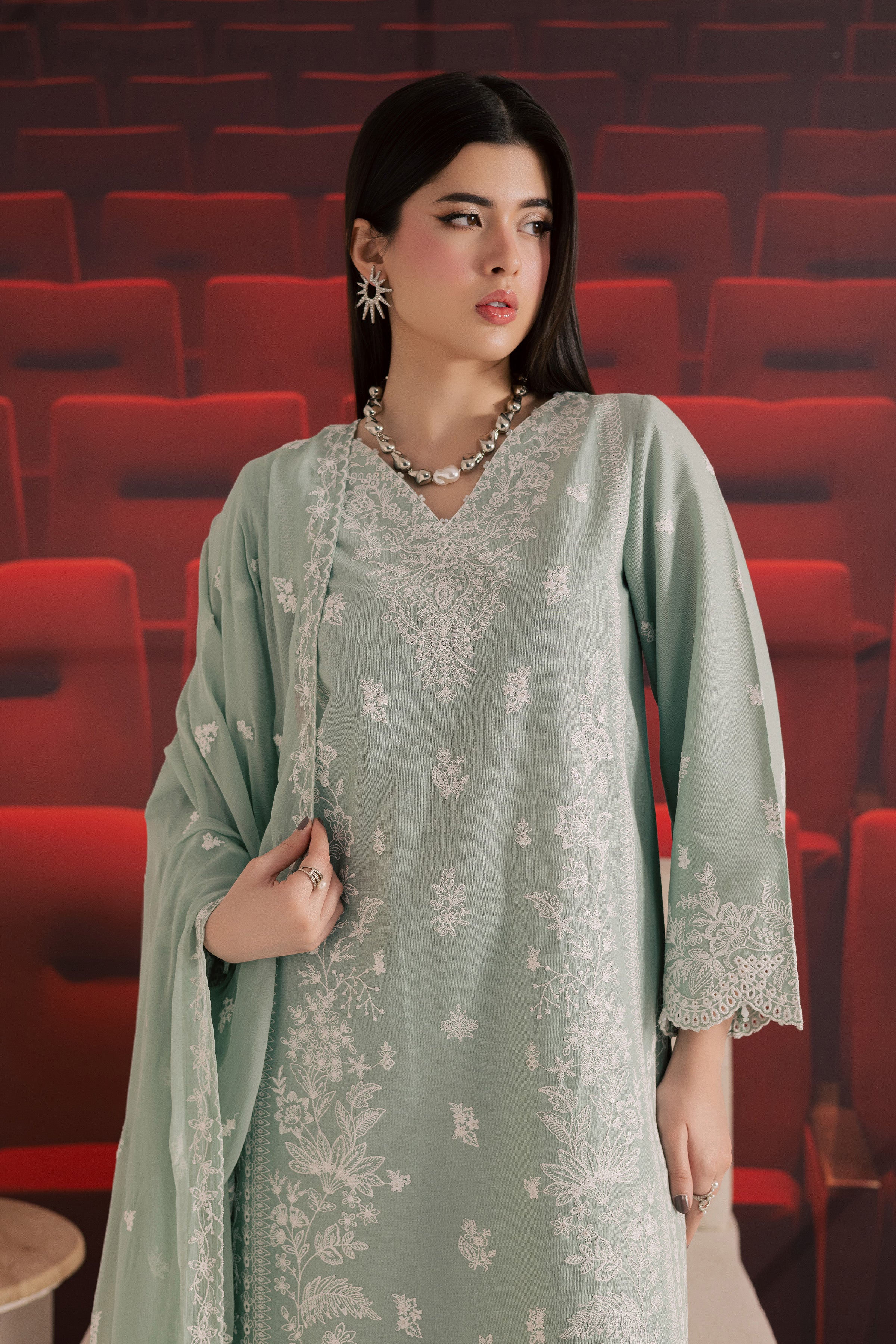 Ice Charm 3Pc - Embroidered Khaddar Dress BATIK WINTER PRET 2025 BATIK XS / Ice Blue / Khaddar-S / Ice Blue / Khaddar-M / Ice Blue / Khaddar-L / Ice Blue / Khaddar-XL / Ice Blue / Khaddar