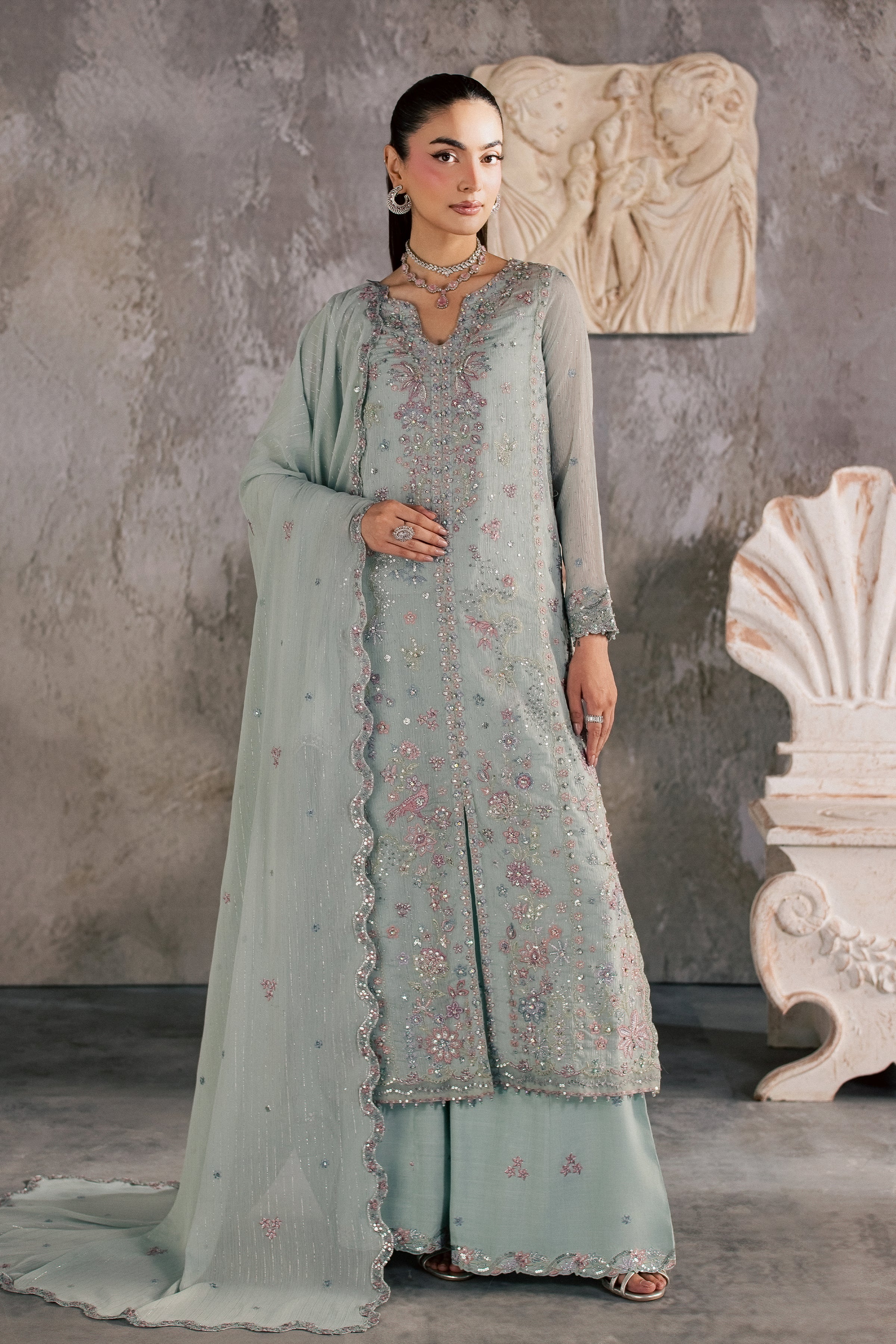 Ice Pice 3Pc - Festive Luxe Pret BATIKSTUDIO2026 BATIK S / Ice Blue / Zari Crinkle-M / Ice Blue / Zari Crinkle-L / Ice Blue / Zari Crinkle