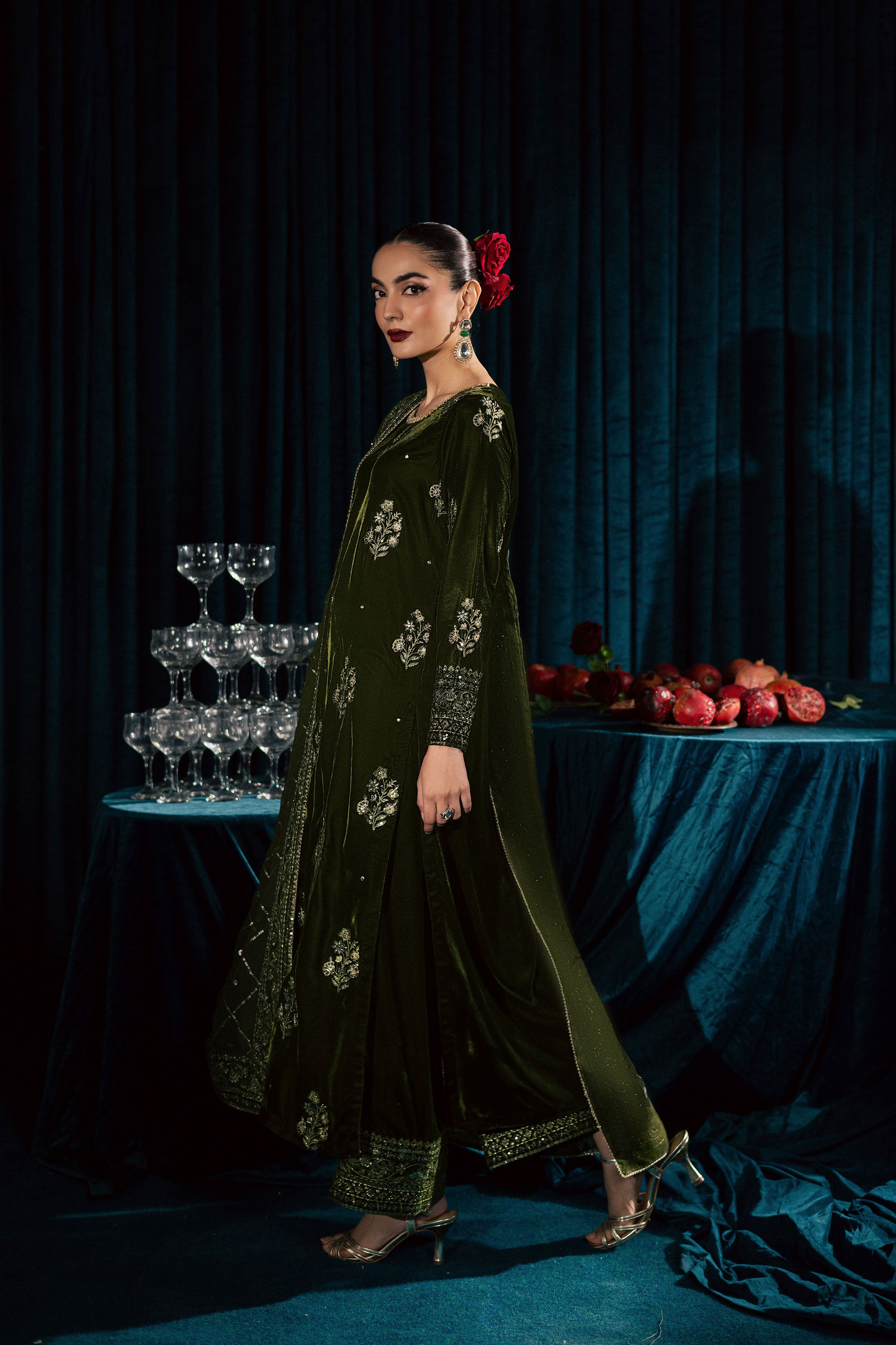 Inara 3Pc - Velvet Formal Dress BATIKstudio BATIK S / Mehendi Green / Velvet-M / Mehendi Green / Velvet-L / Mehendi Green / Velvet