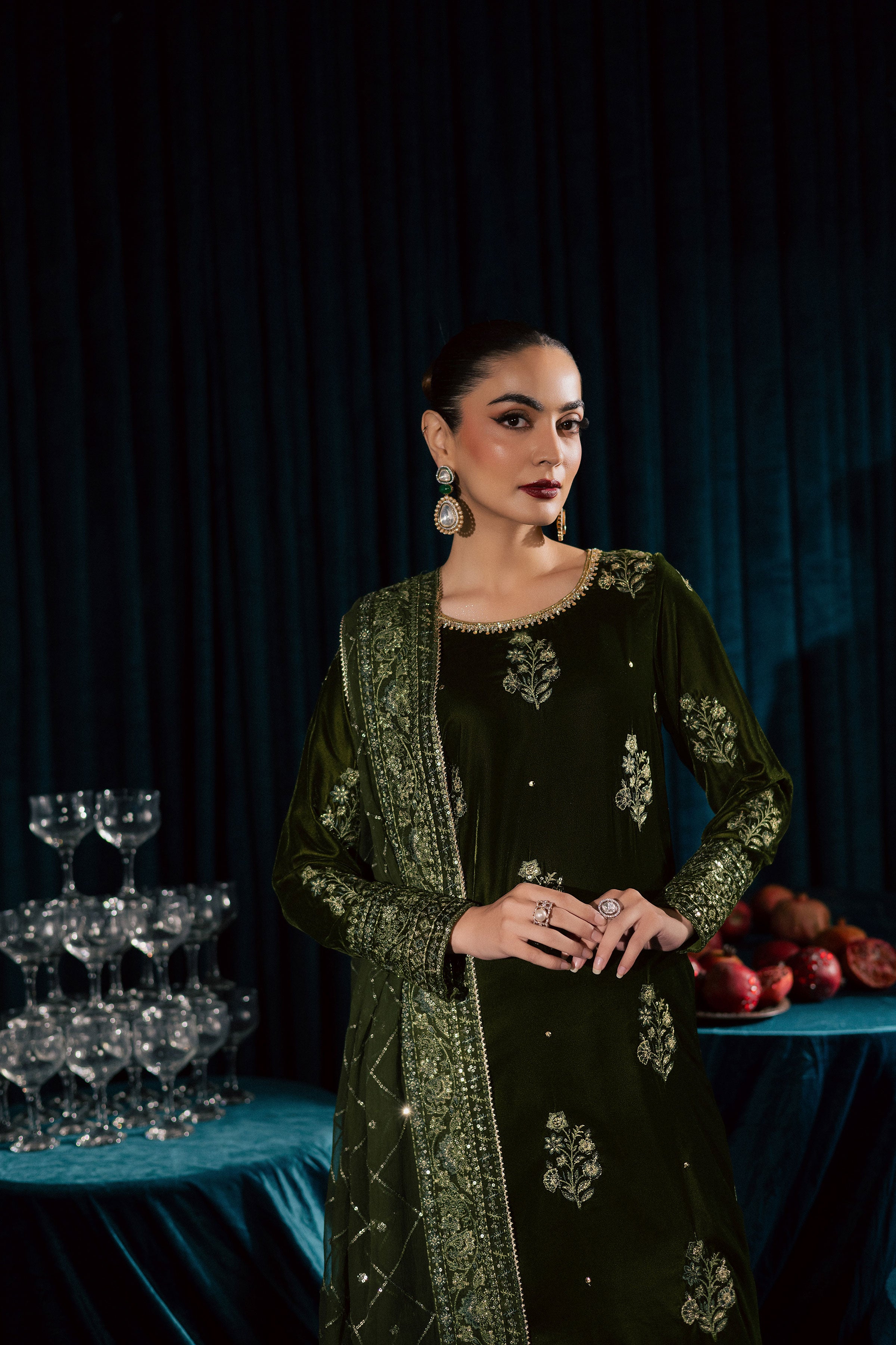 Inara 3Pc - Velvet Formal Dress BATIKstudio BATIK S / Mehendi Green / Velvet-M / Mehendi Green / Velvet-L / Mehendi Green / Velvet