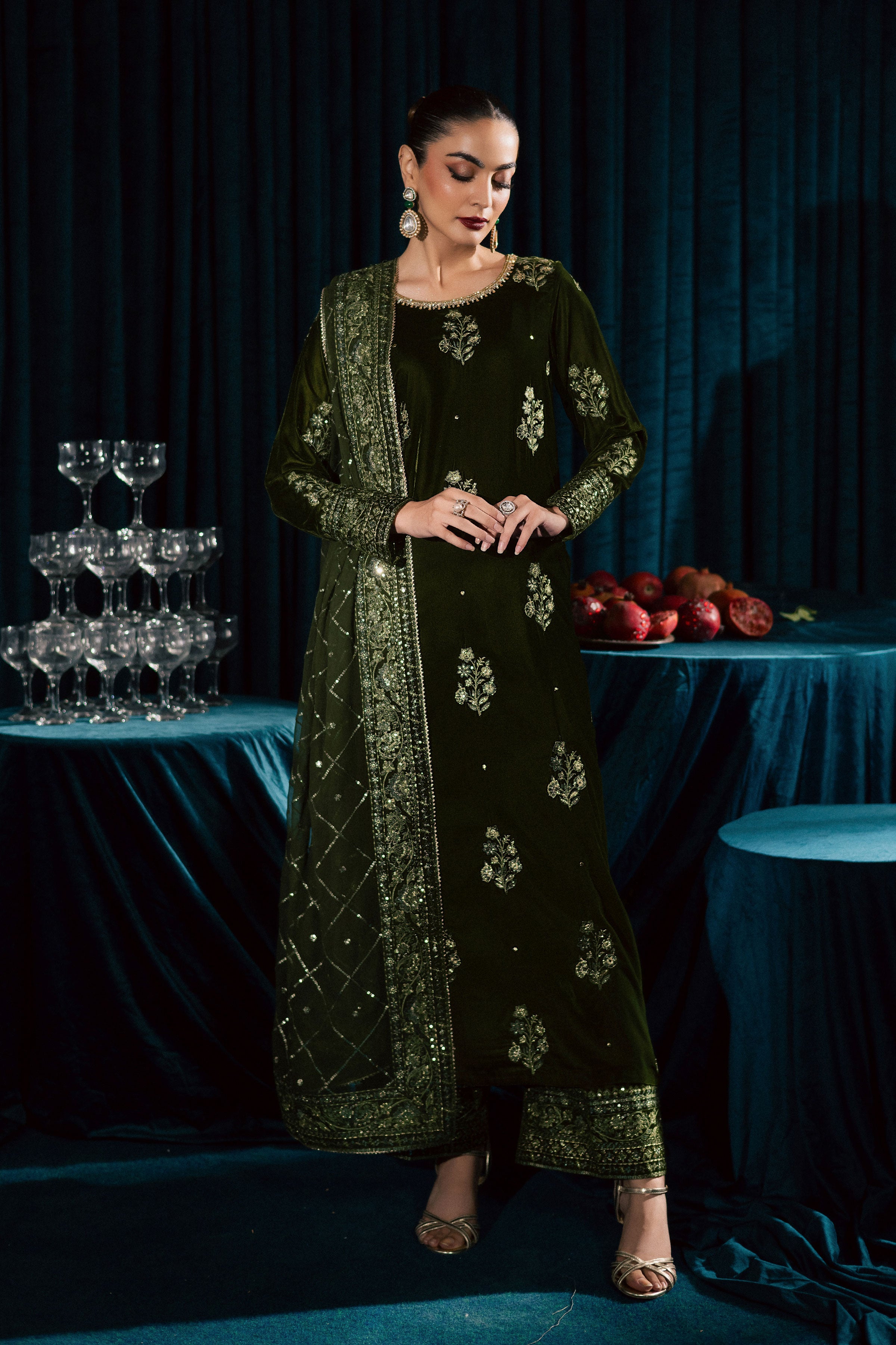 Inara 3Pc - Velvet Formal Dress BATIKstudio BATIK S / Mehendi Green / Velvet-M / Mehendi Green / Velvet-L / Mehendi Green / Velvet