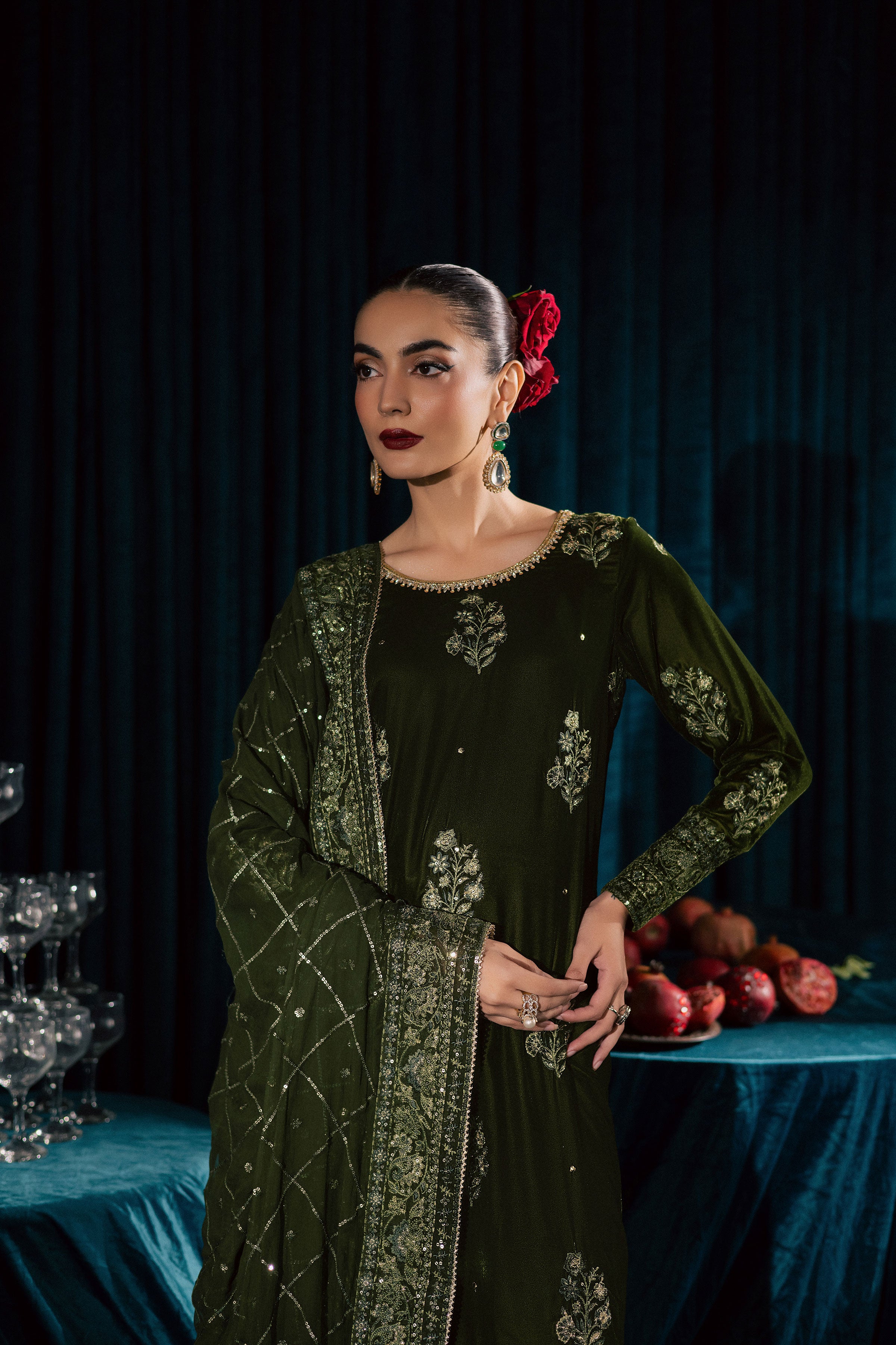 Inara 3Pc - Velvet Formal Dress BATIKstudio BATIK S / Mehendi Green / Velvet-M / Mehendi Green / Velvet-L / Mehendi Green / Velvet
