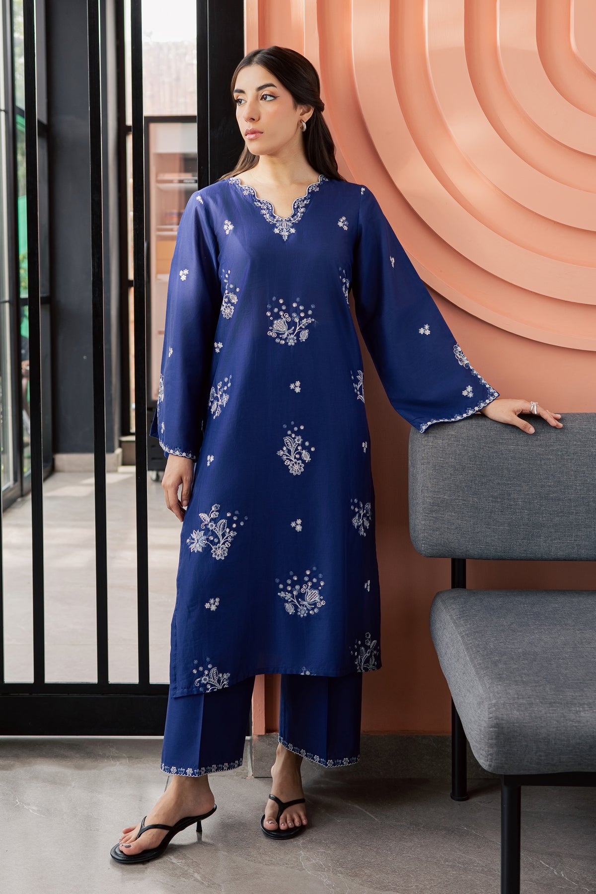 Inkwell 2Pc - Embroidered Lawn Dress EverydayEdit26 BATIK XS / Deep Blue / Pima Lawn