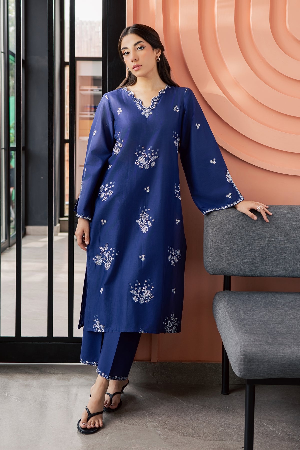 Inkwell 2Pc - Embroidered Lawn Dress EverydayEdit26 BATIK XS / Deep Blue / Pima Lawn
