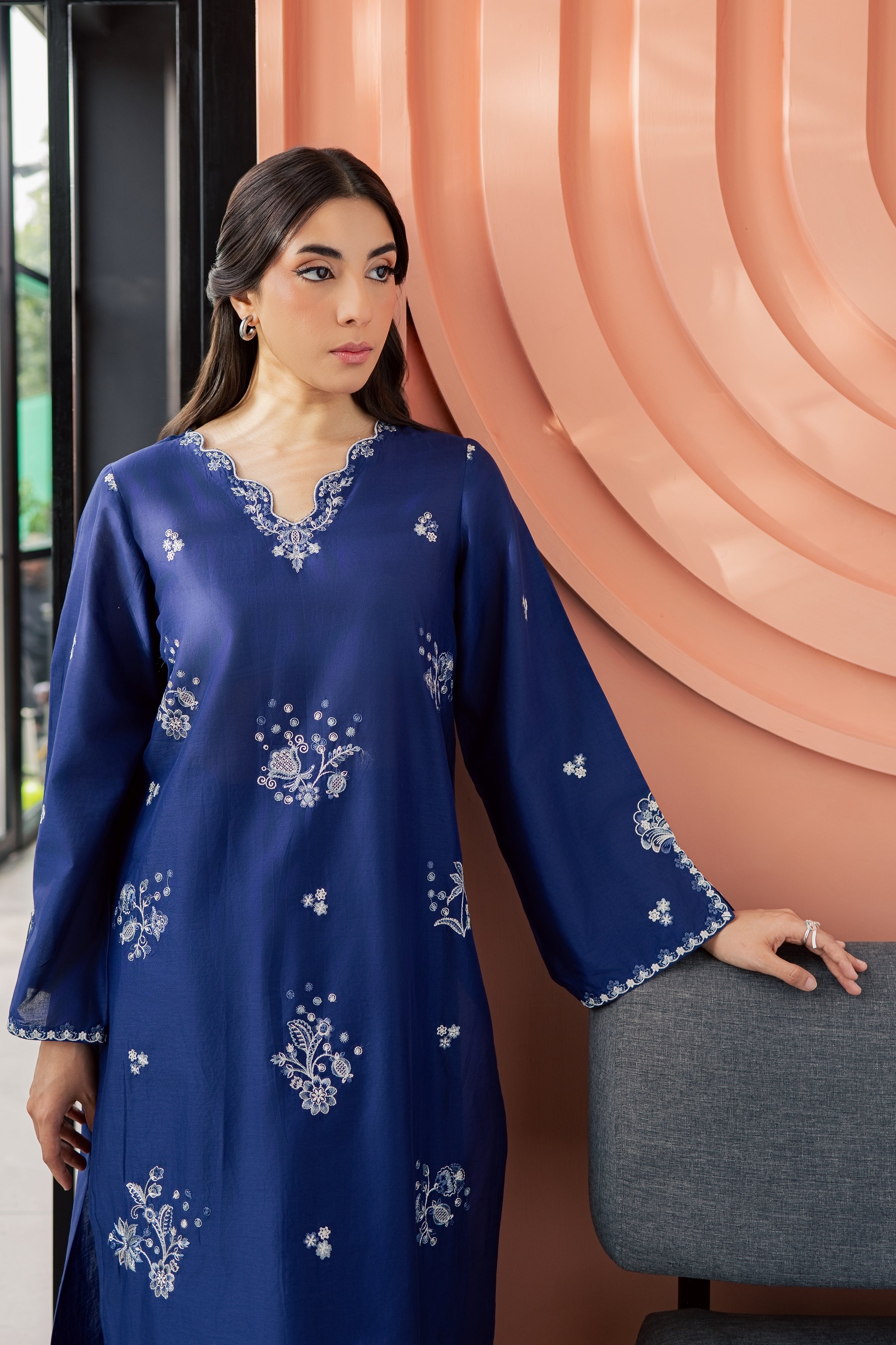 Inkwell 2Pc - Embroidered Lawn Dress EverydayEdit26 BATIK XS / Deep Blue / Pima Lawn