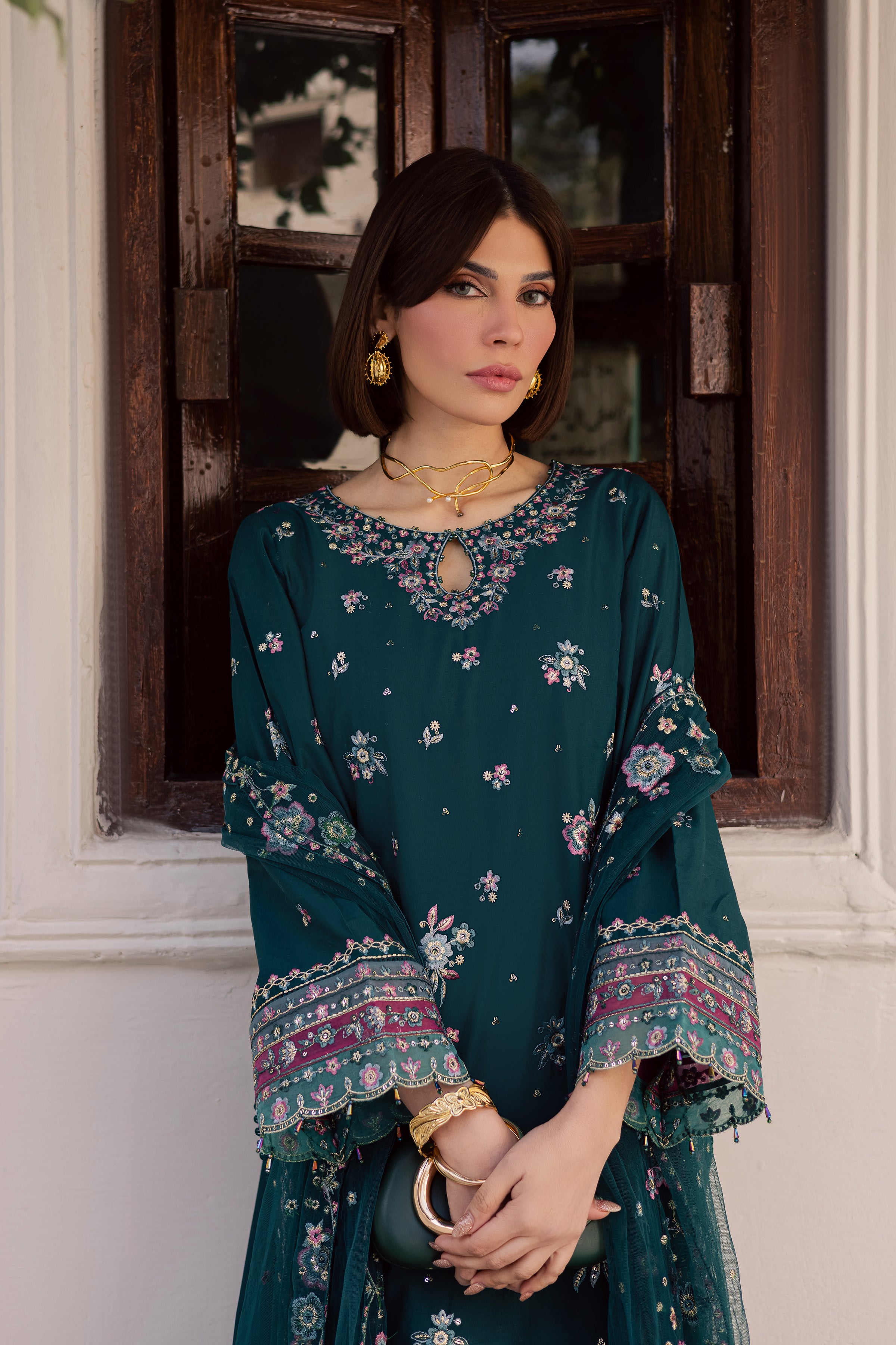 Ivy Bloom 3Pc - Festive Embroidered Lawn BATIKEID2026 BATIK XS / Ocean Green / Pima Lawn-S / Ocean Green / Pima Lawn-M / Ocean Green / Pima Lawn-L / Ocean Green / Pima Lawn-XL / Ocean Green / Pima Lawn