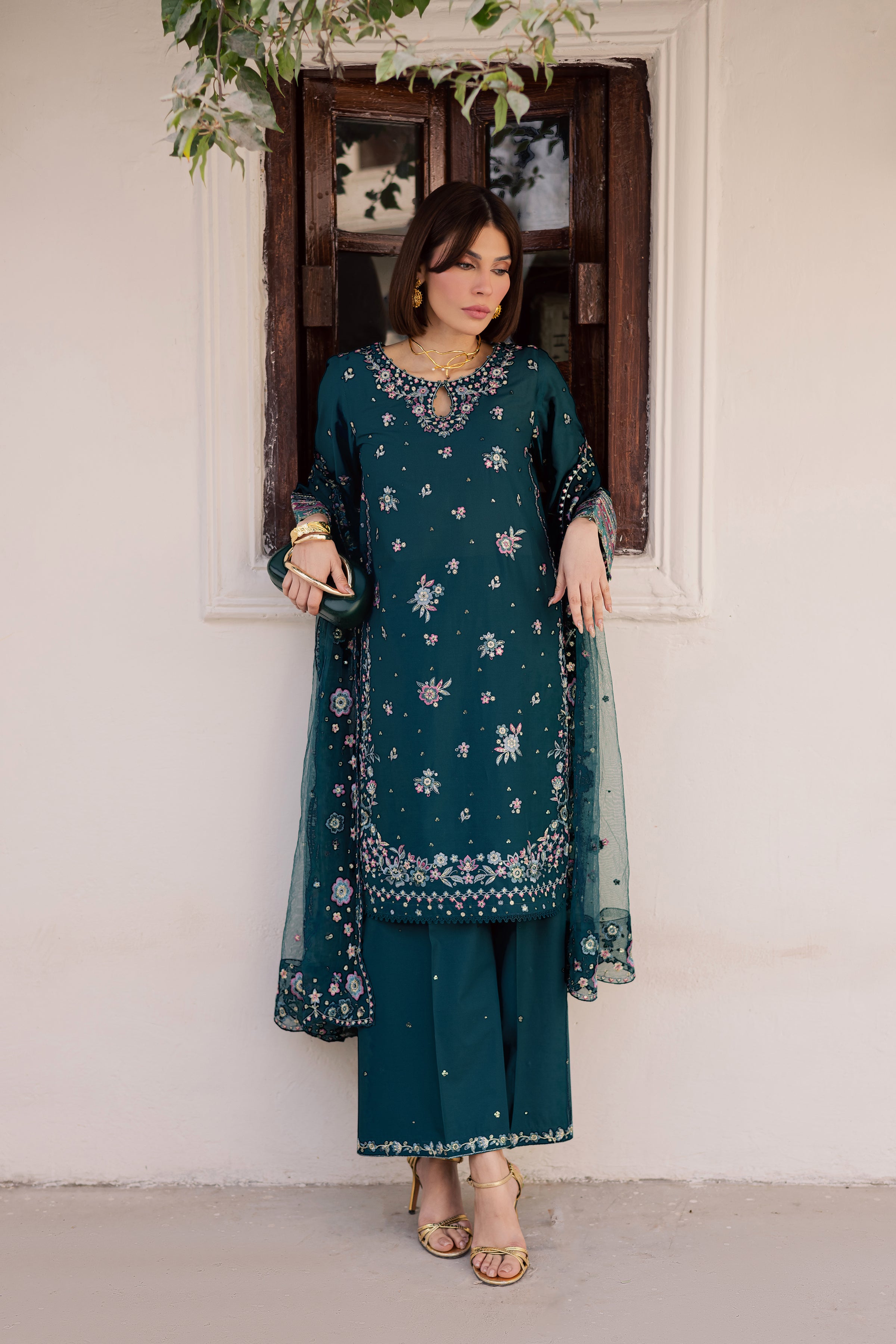 Ivy Bloom 3Pc - Festive Embroidered Lawn BATIKEID2026 BATIK XS / Ocean Green / Pima Lawn-S / Ocean Green / Pima Lawn-M / Ocean Green / Pima Lawn-L / Ocean Green / Pima Lawn-XL / Ocean Green / Pima Lawn