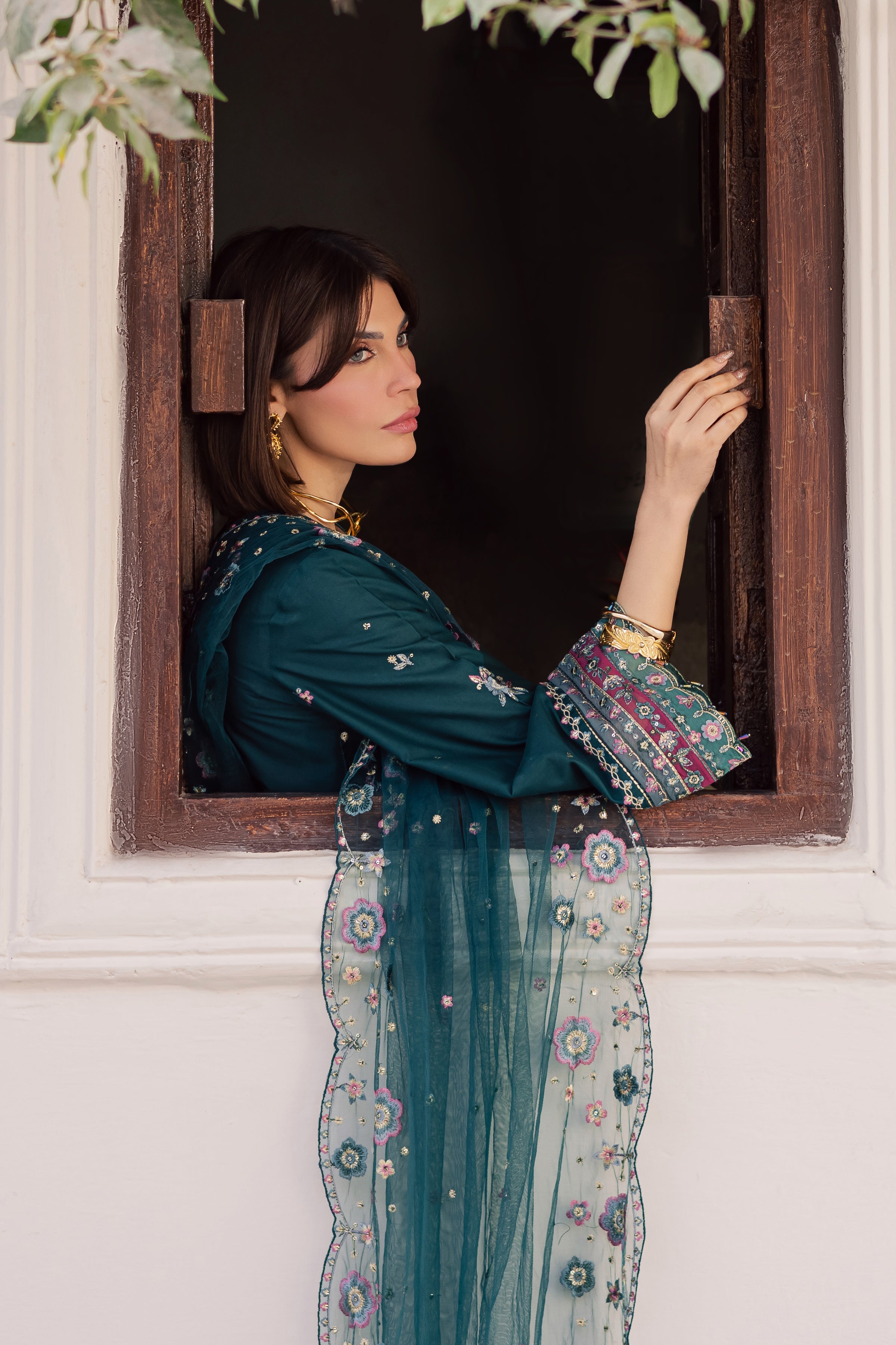 Ivy Bloom 3Pc - Festive Embroidered Lawn BATIKEID2026 BATIK XS / Ocean Green / Pima Lawn-S / Ocean Green / Pima Lawn-M / Ocean Green / Pima Lawn-L / Ocean Green / Pima Lawn-XL / Ocean Green / Pima Lawn